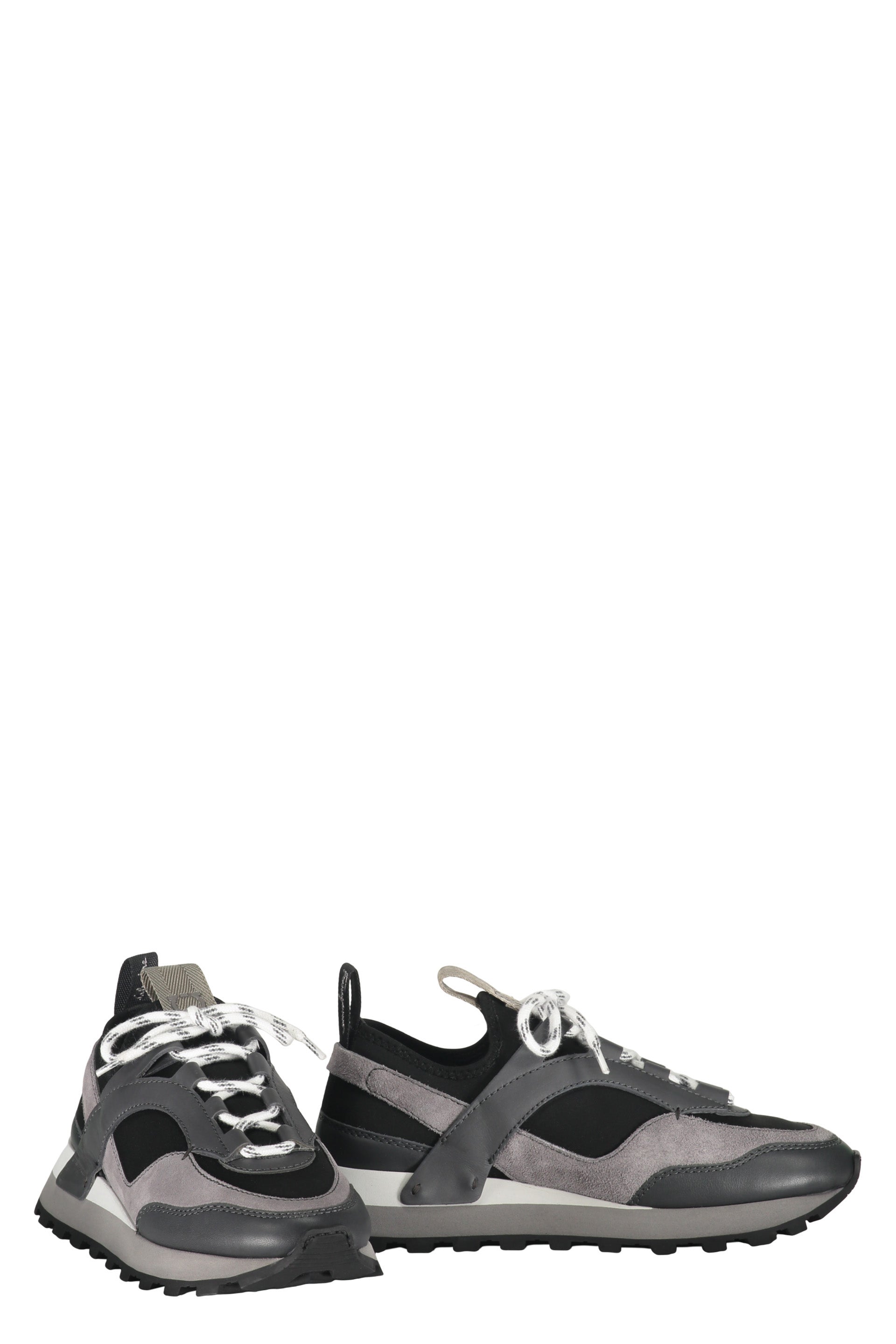 Techno fabric and leather sneakers