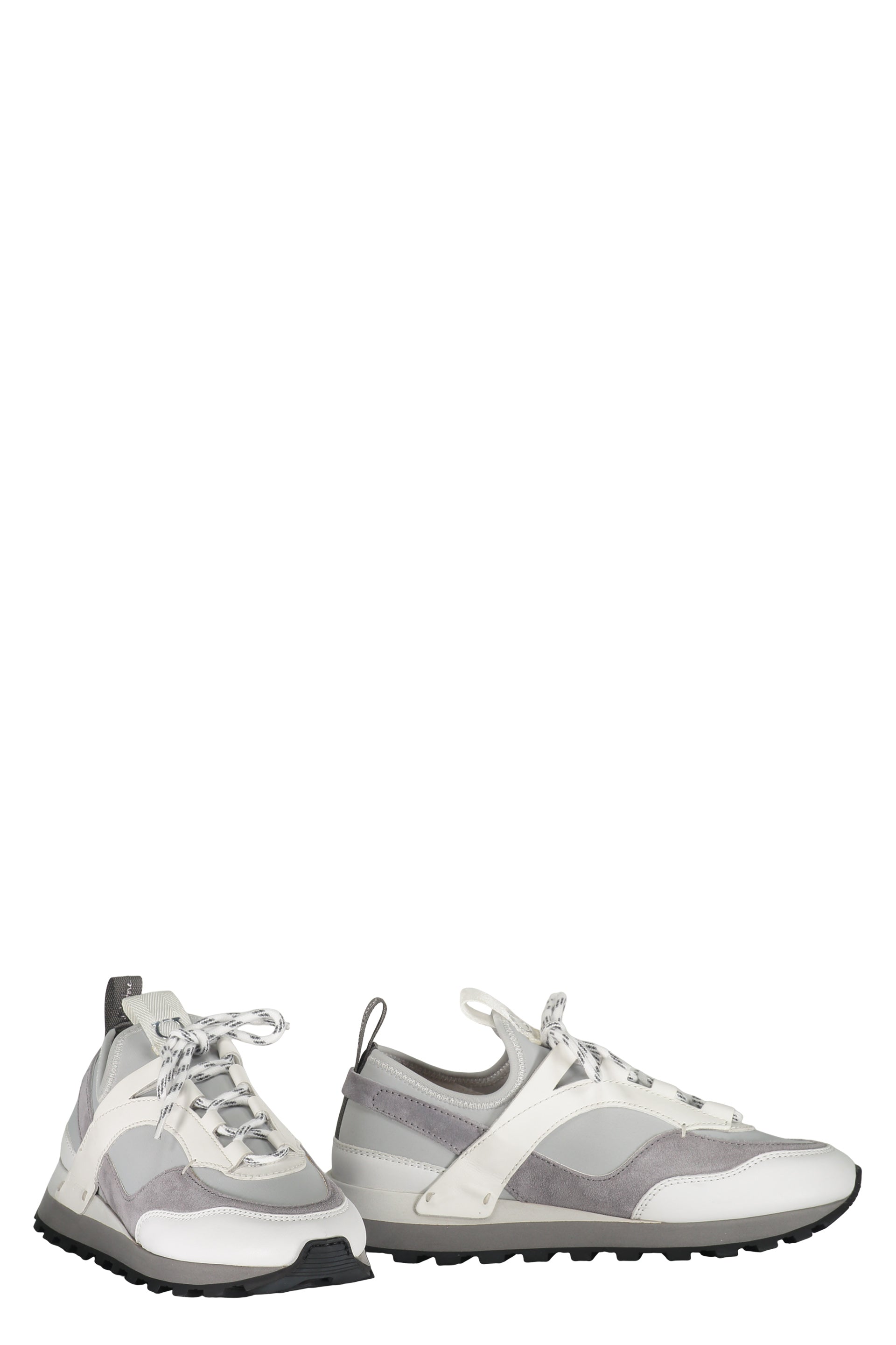 Techno fabric and leather sneakers