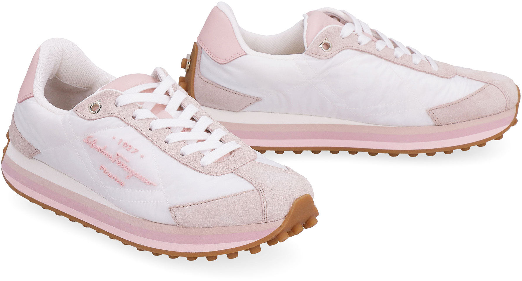 Leather and fabric low-top sneakers