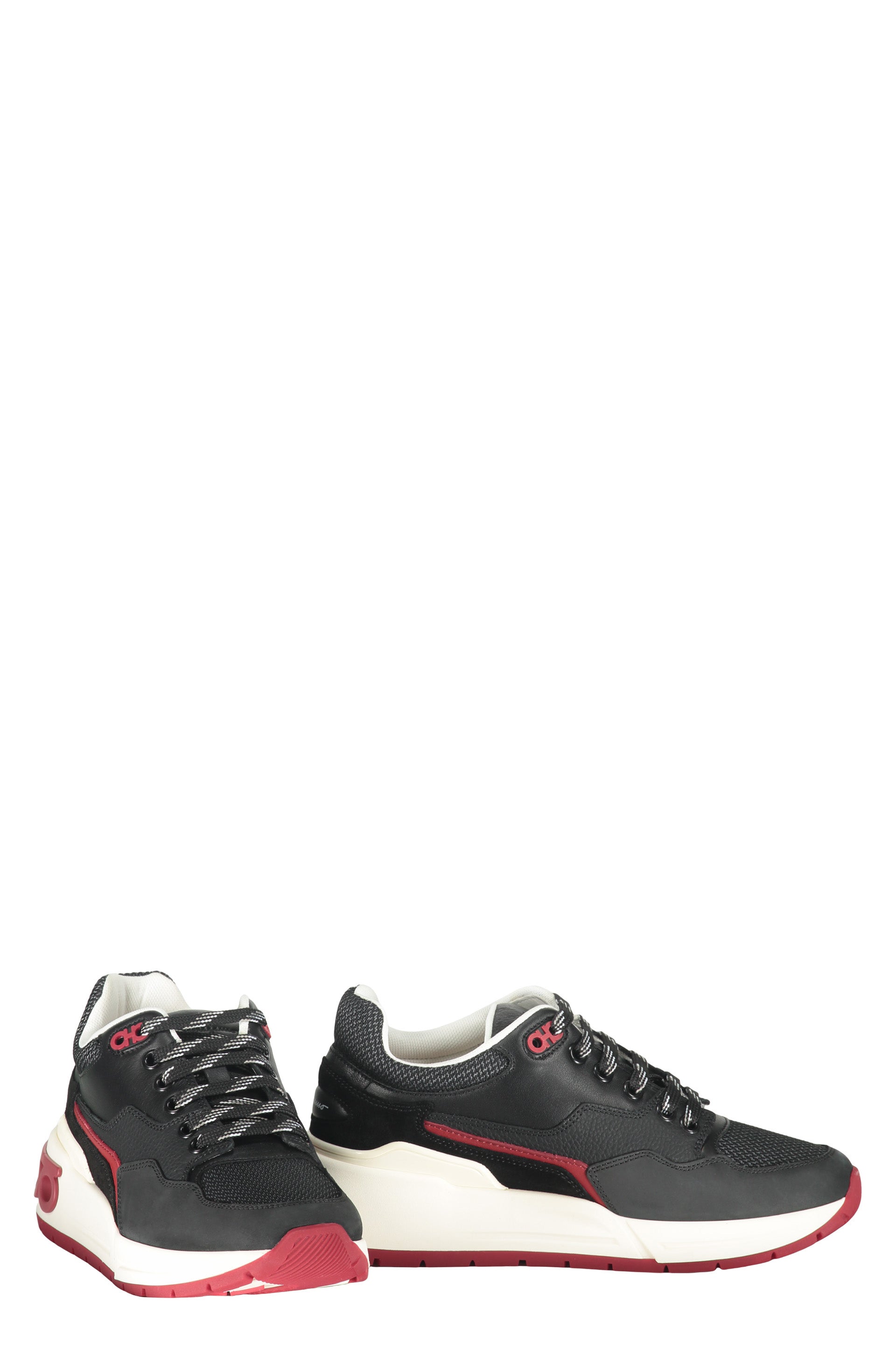 Leather and fabric low-top sneakers
