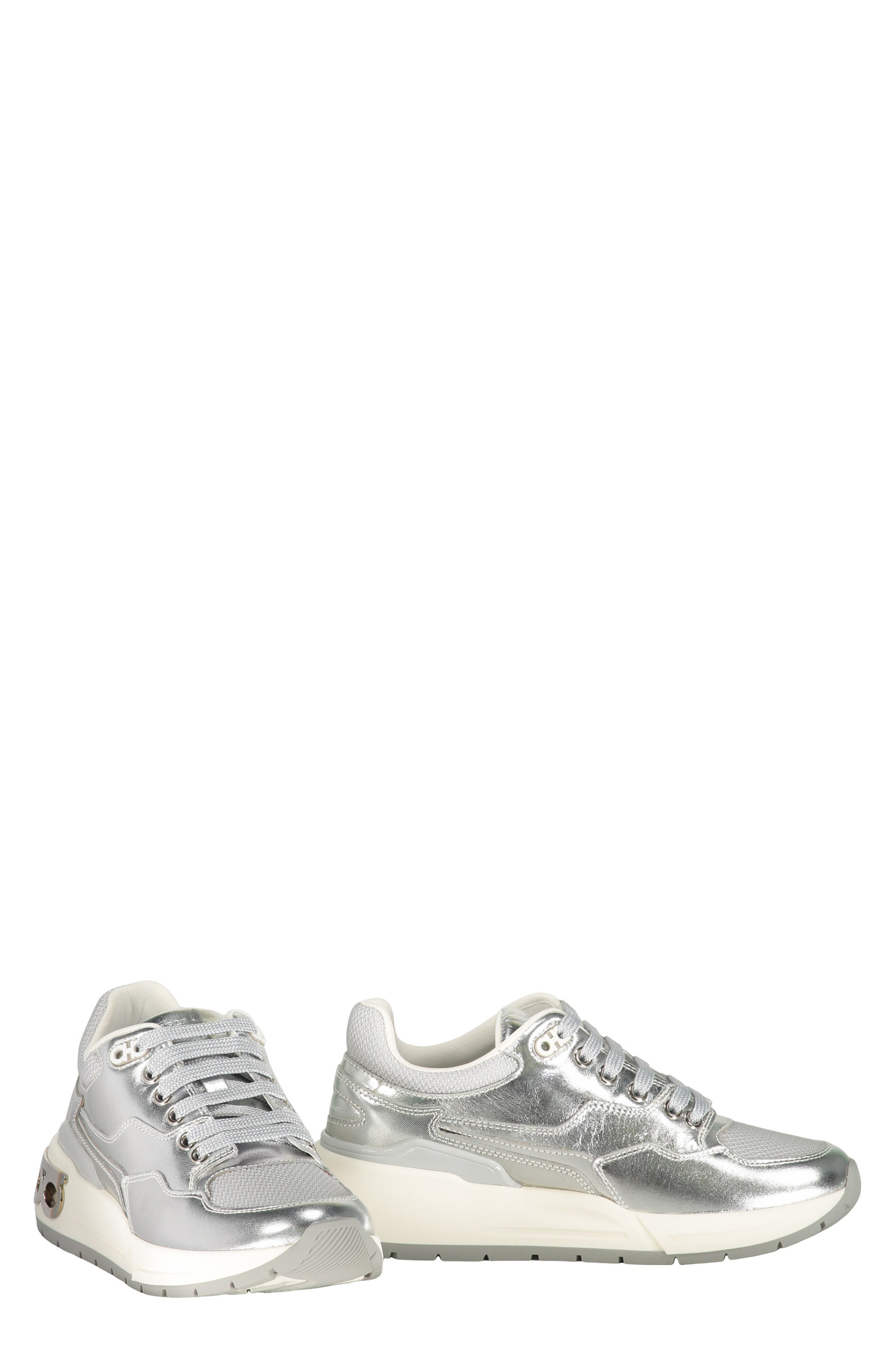 Leather and fabric low-top sneakers