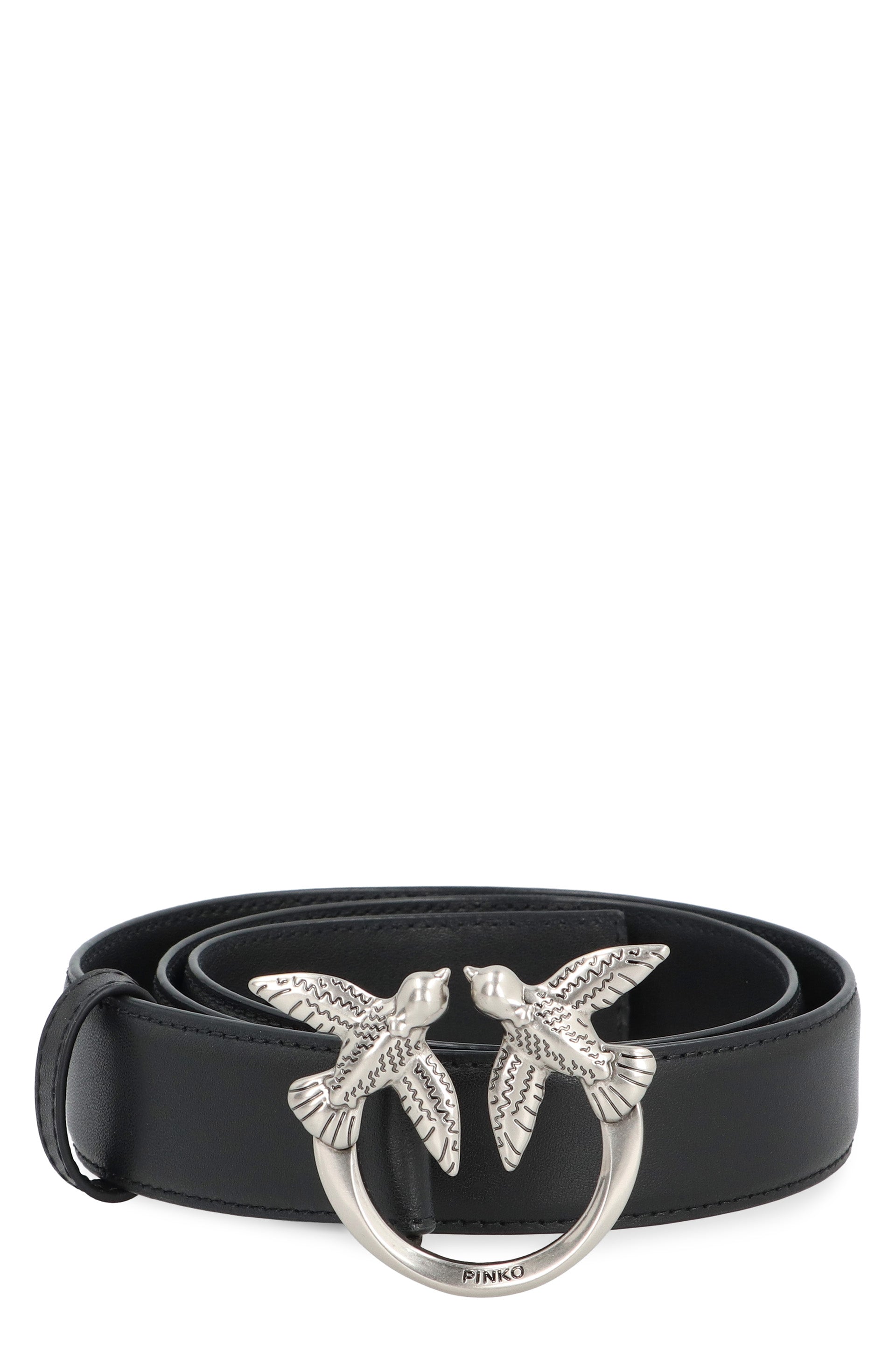 Logo buckle leather belt