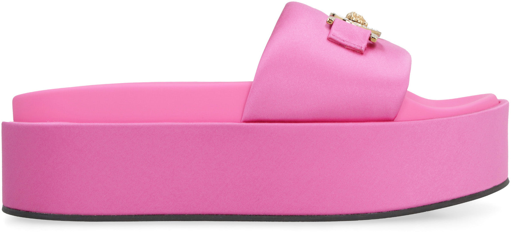 Logoed satin platform slides