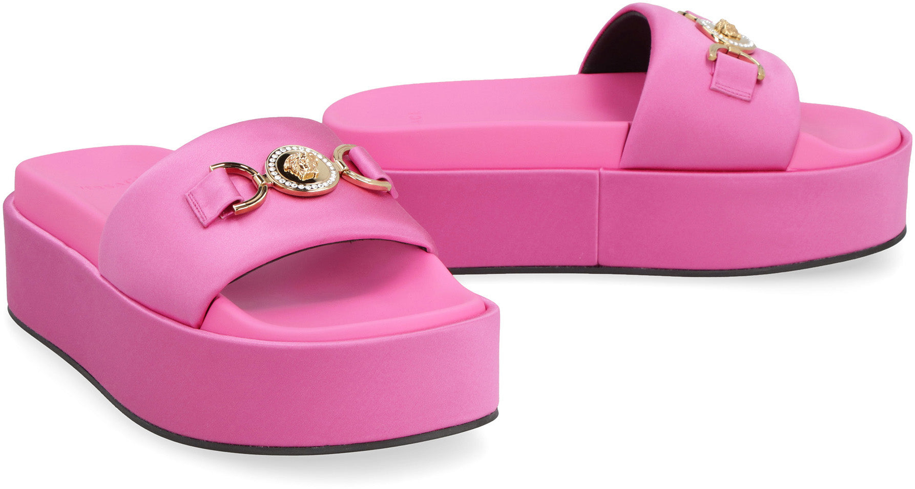 Logoed satin platform slides