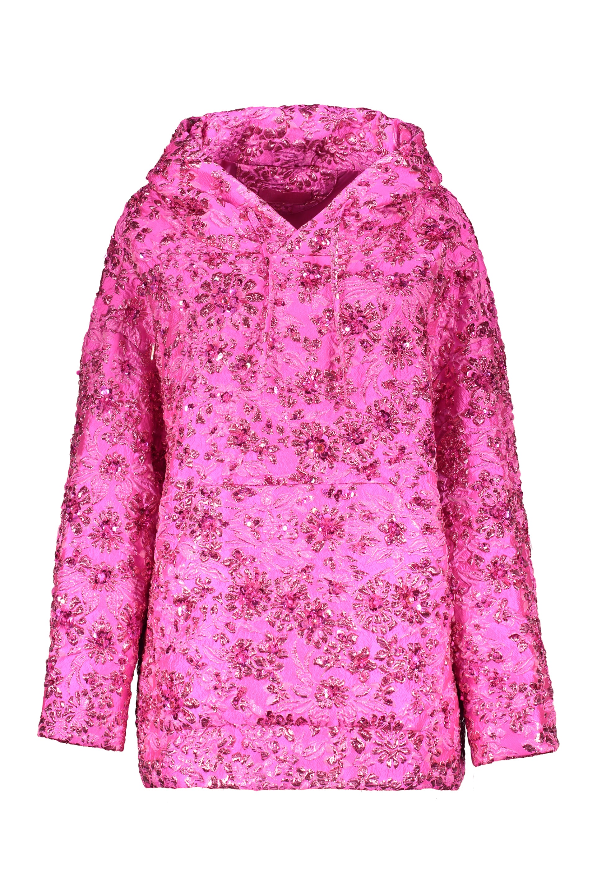 Bright pink hoodie with print