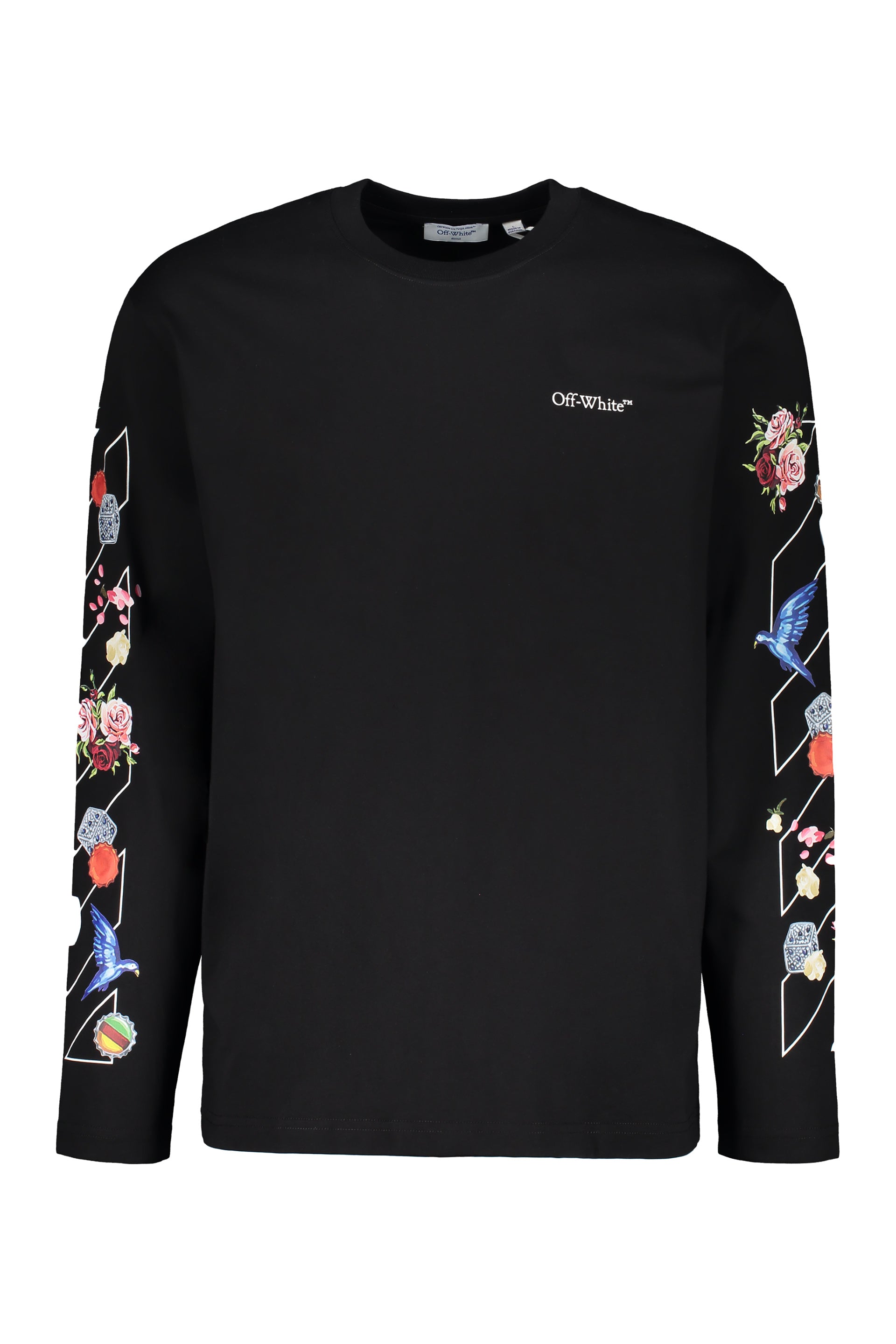Black long-sleeve t-shirt with modern design
