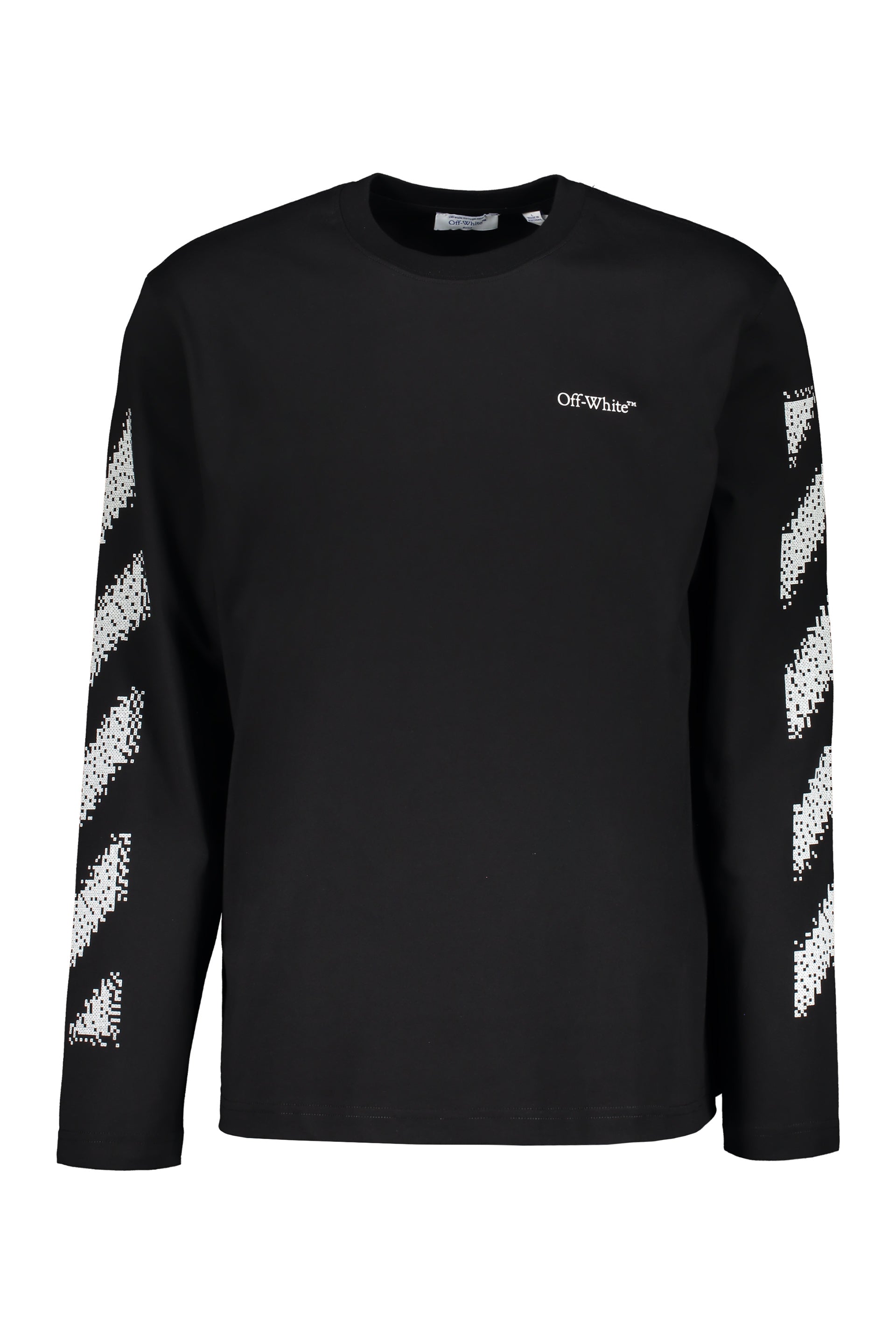 Black long-sleeve T-shirt with graphic details