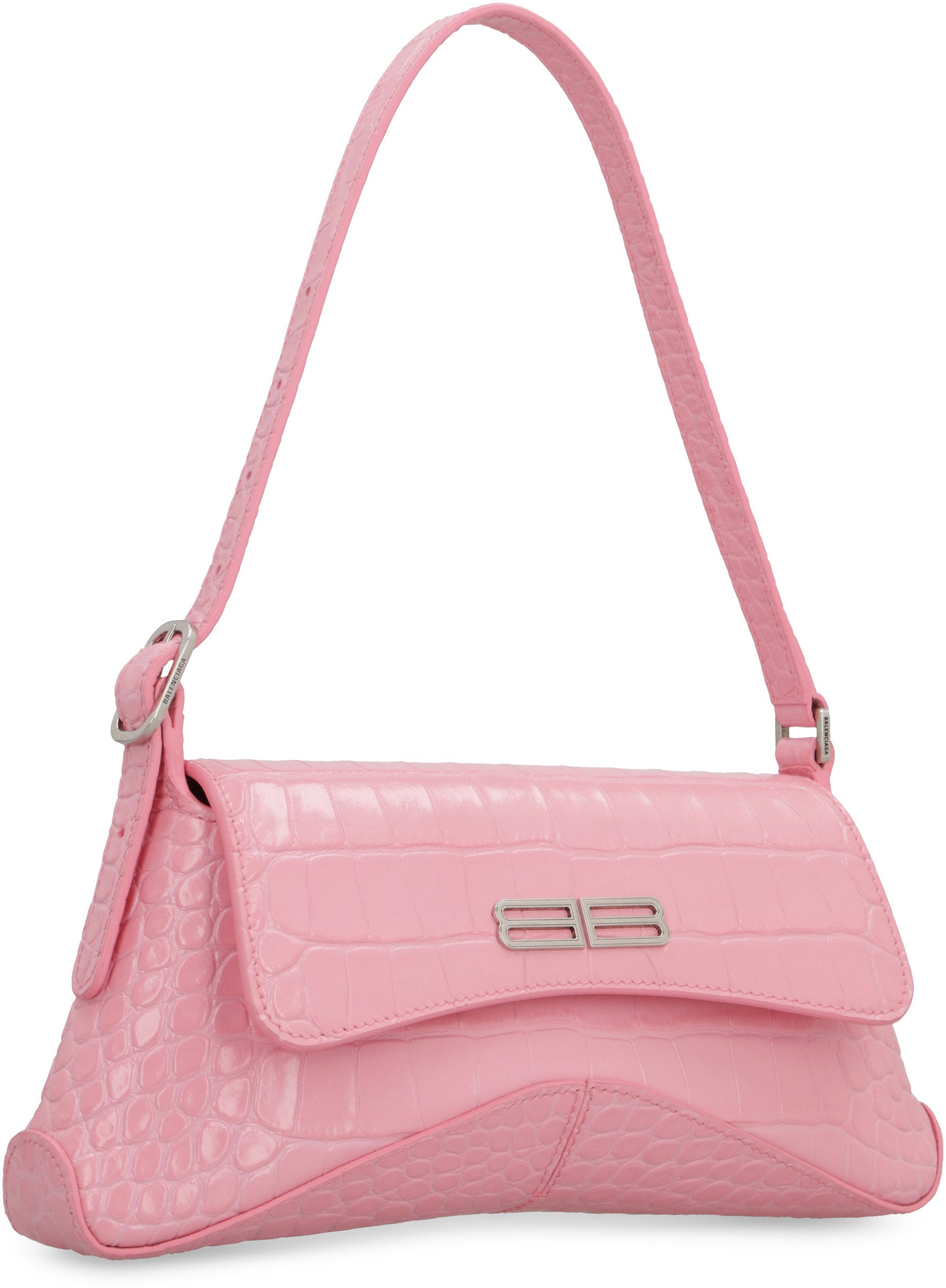 Crocodile print leather shoulder bag