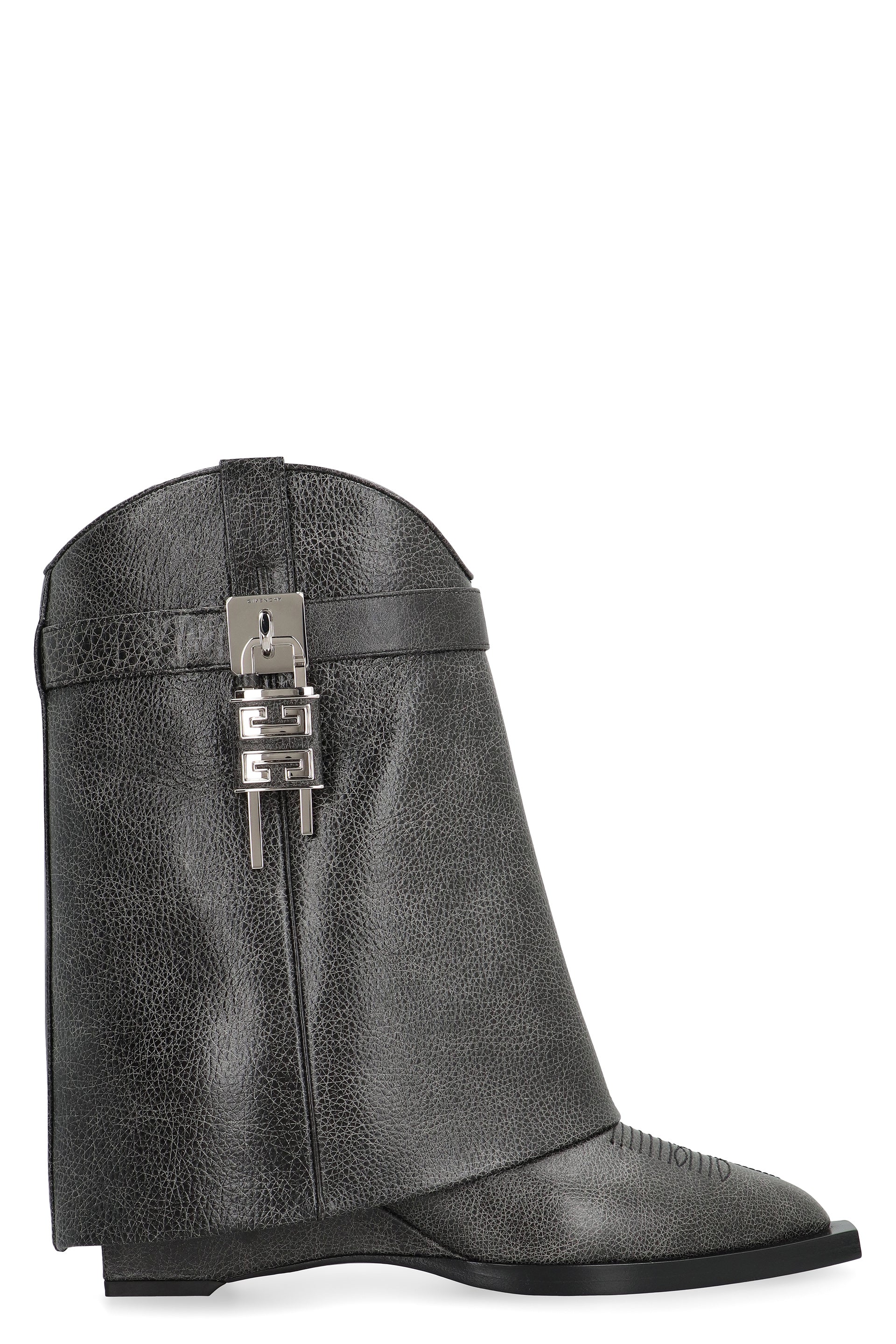 Shark Lock Cowboy Leather ankle boots