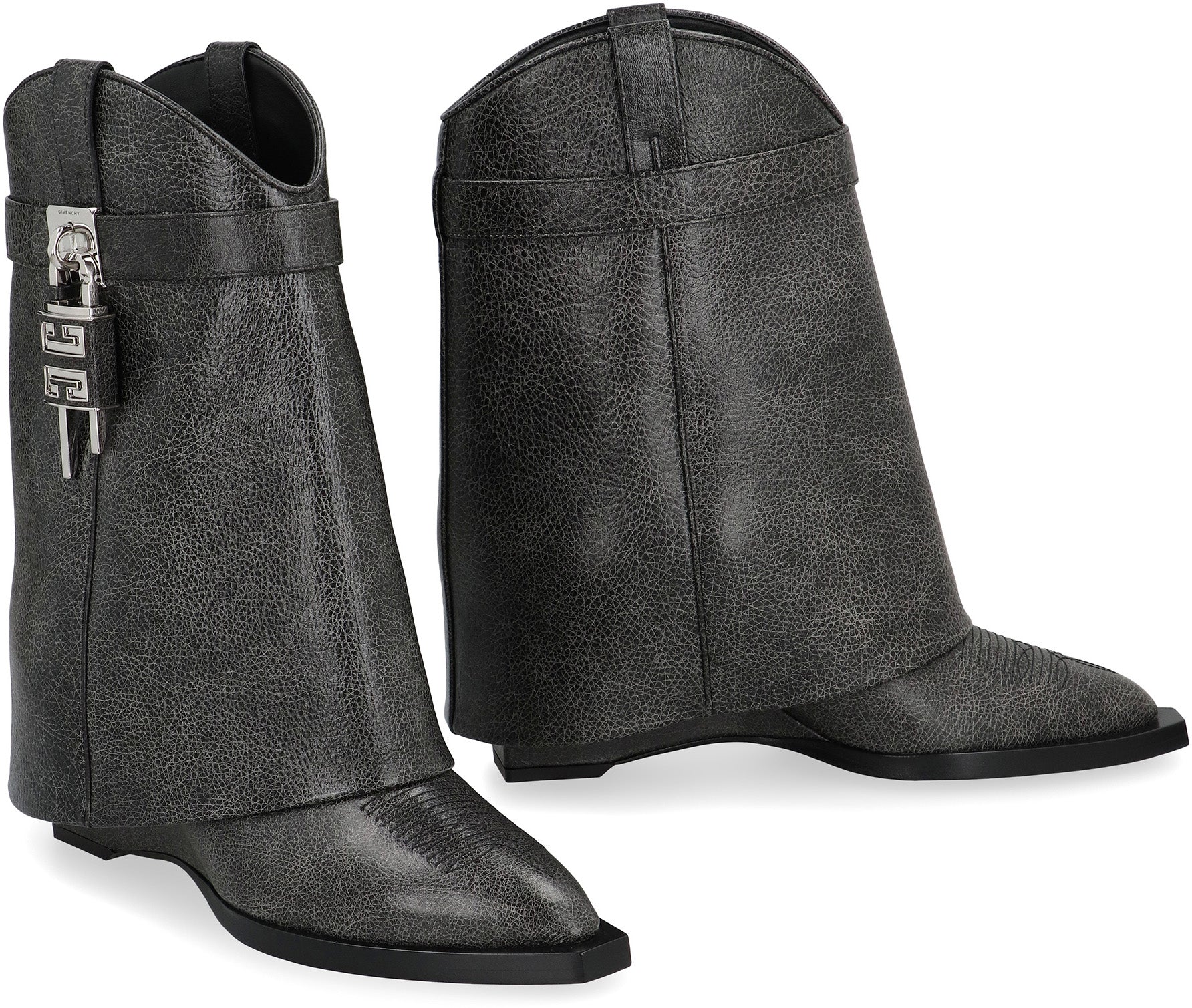 Shark Lock Cowboy Leather ankle boots