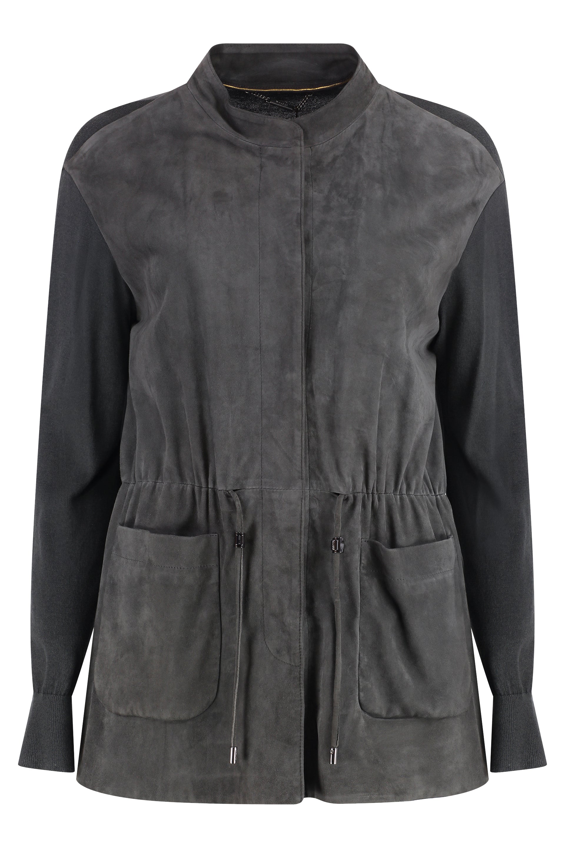 Cardigan with suede frontal panel