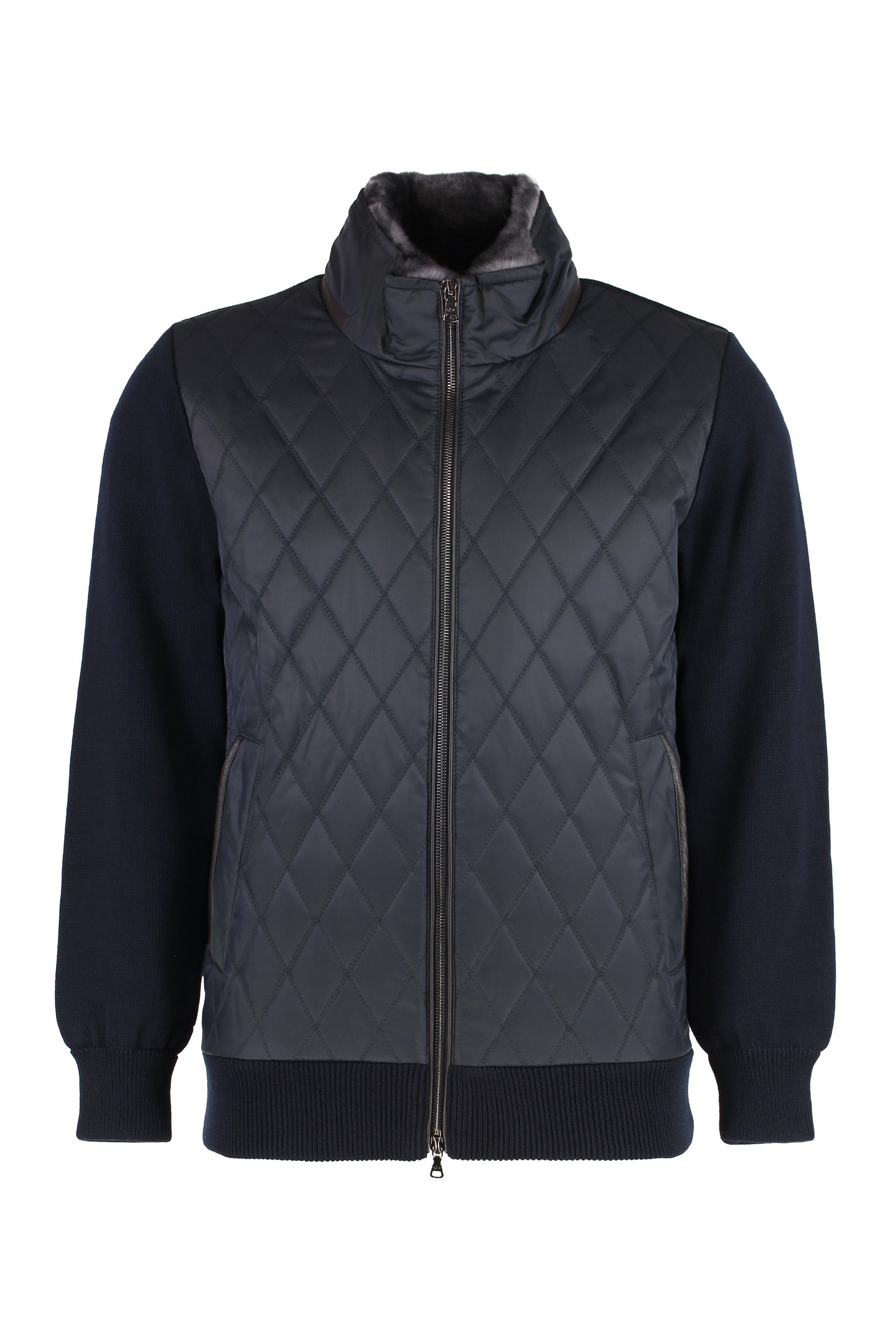 Knitted jacket with padded panel