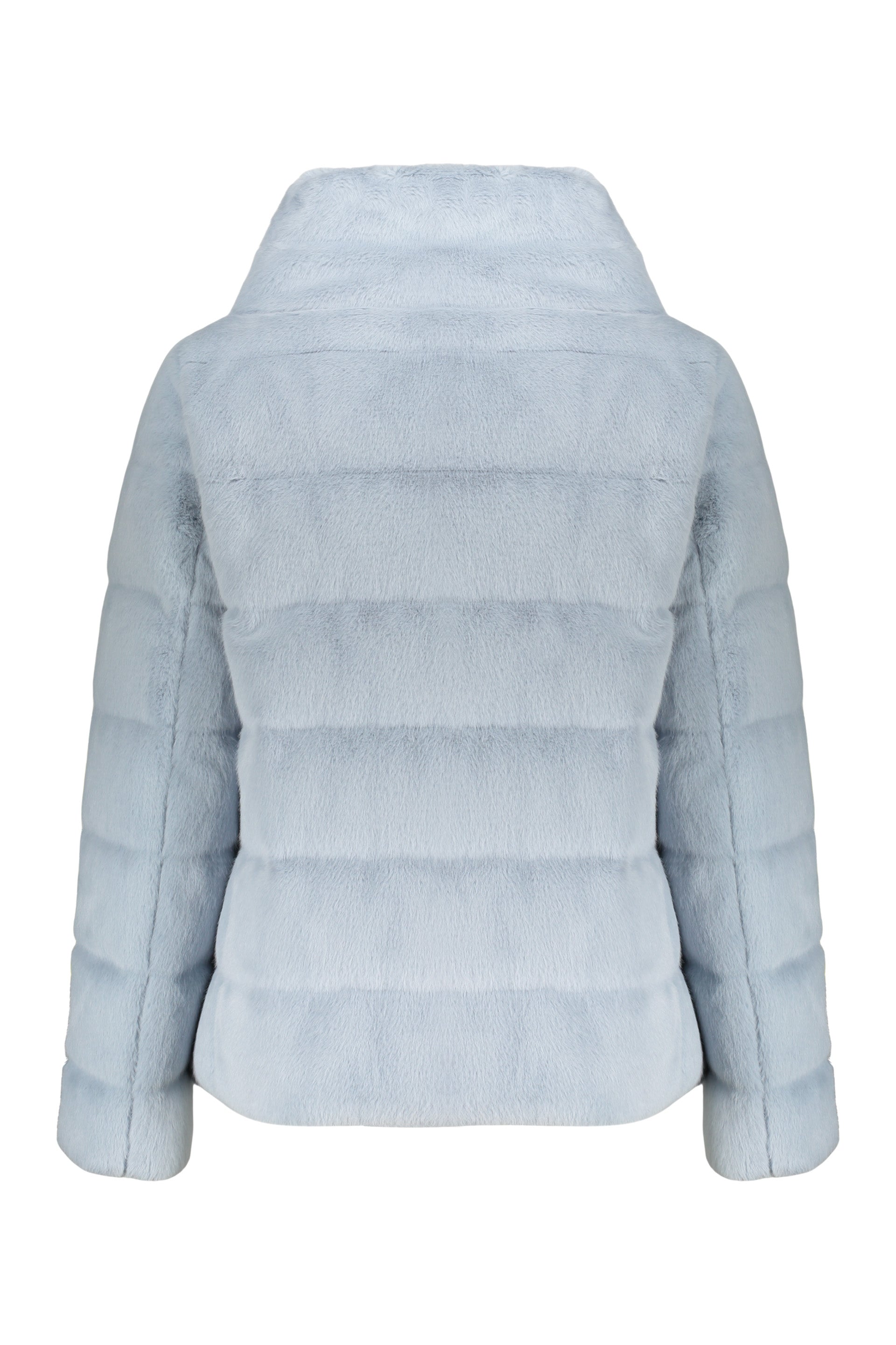 Blue down jacket in elegant faux fur