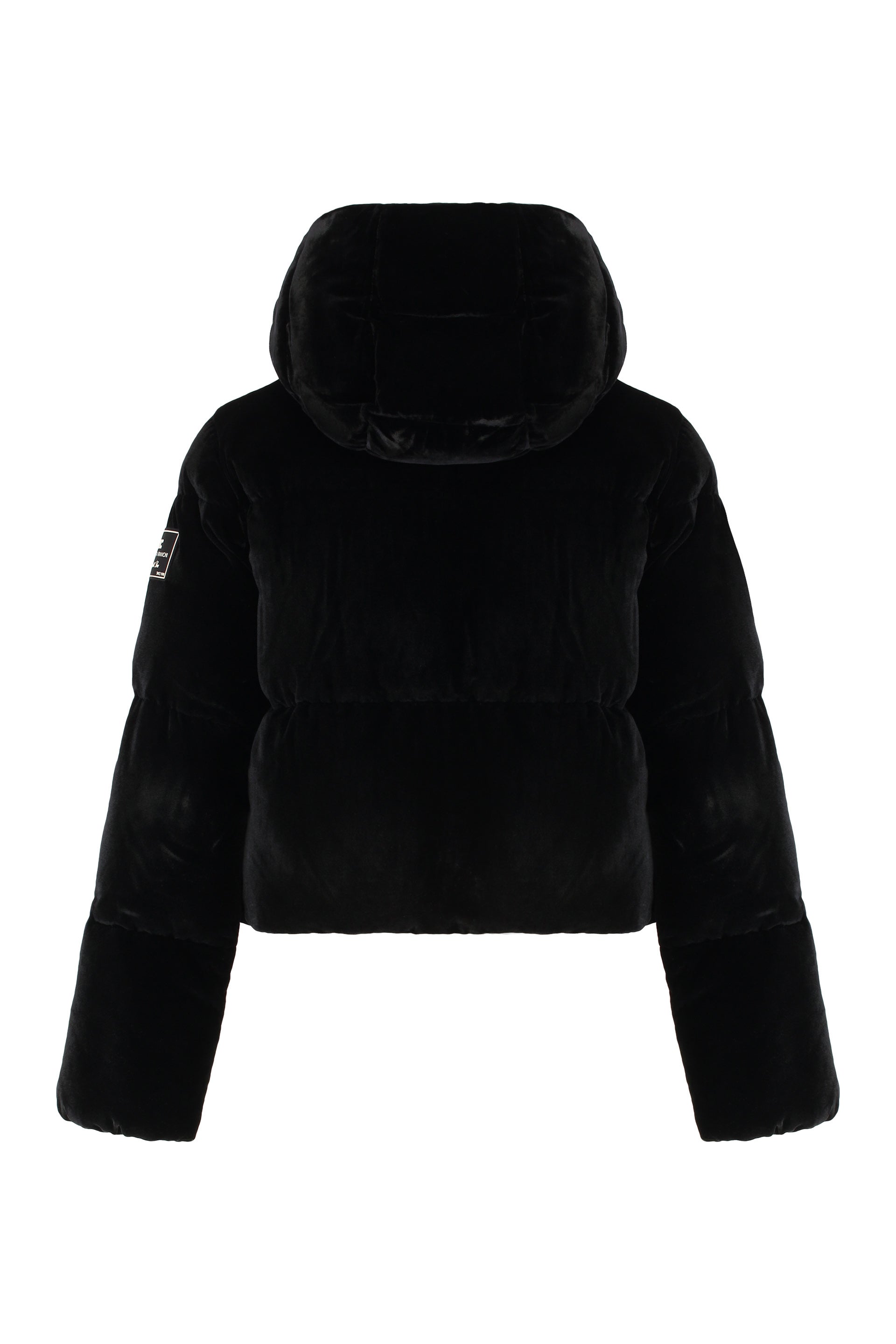Puffer jacket in velvet with hood