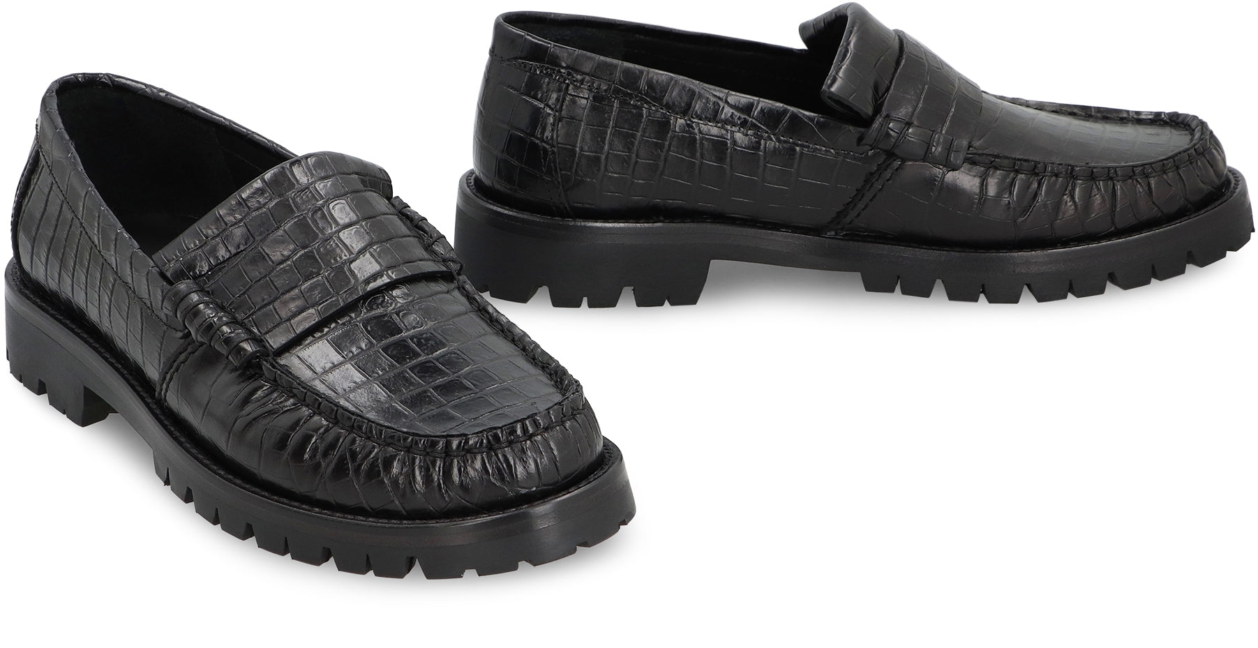 Printed leather loafers
