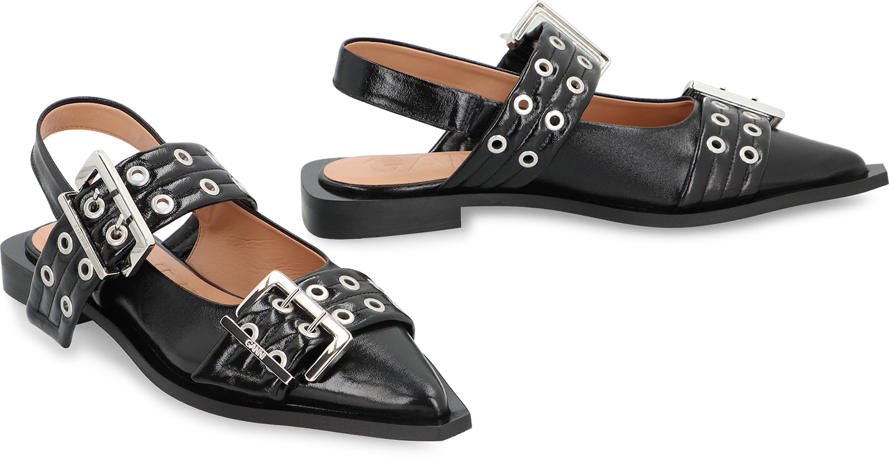 Feminine Buckle  faux leather slingback pumps