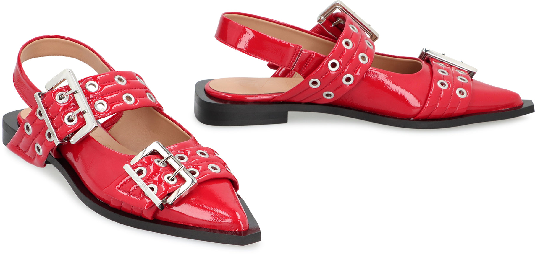 Feminine Buckle  faux leather slingback pumps