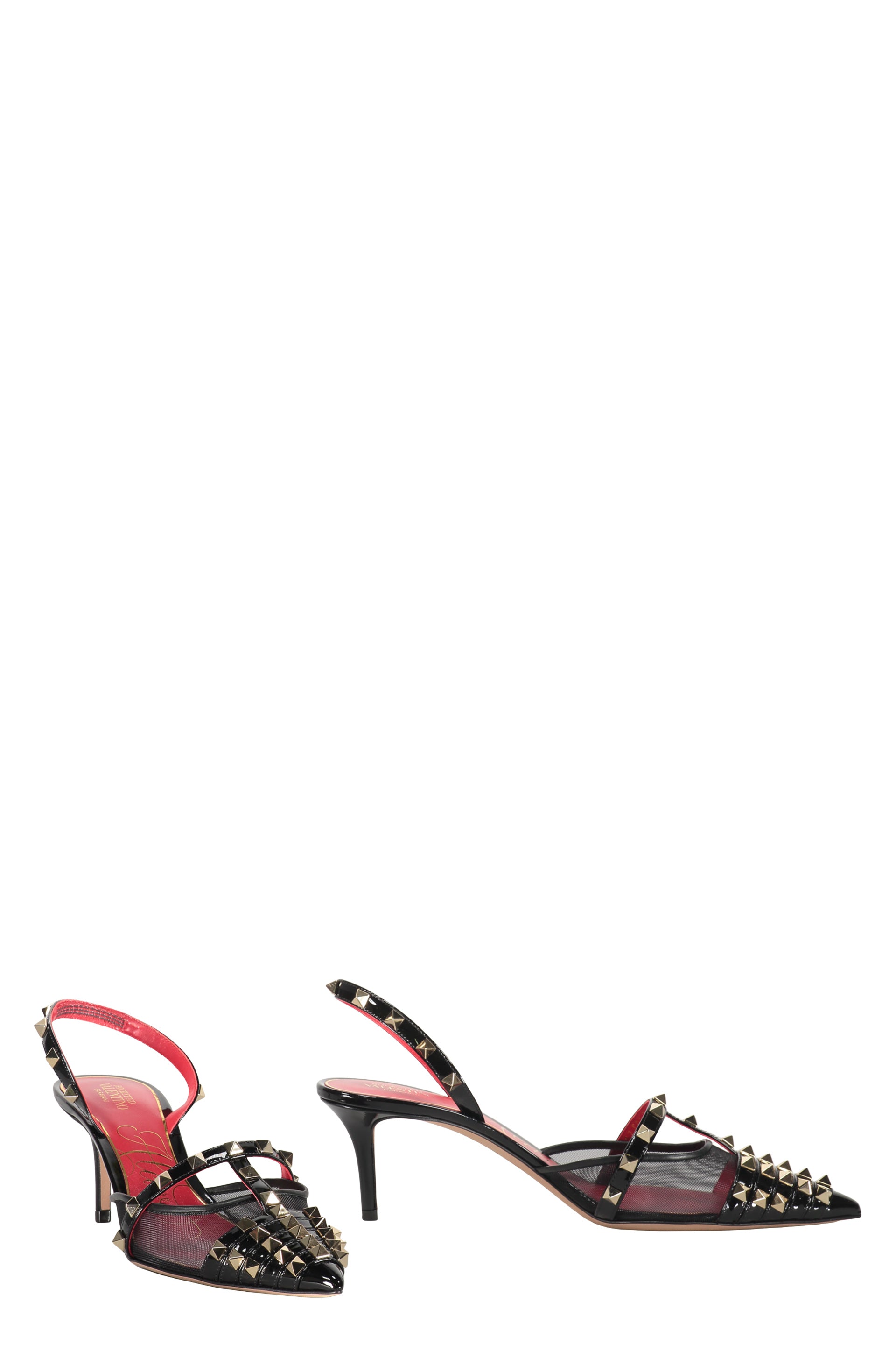 Studded leather slingback pumps