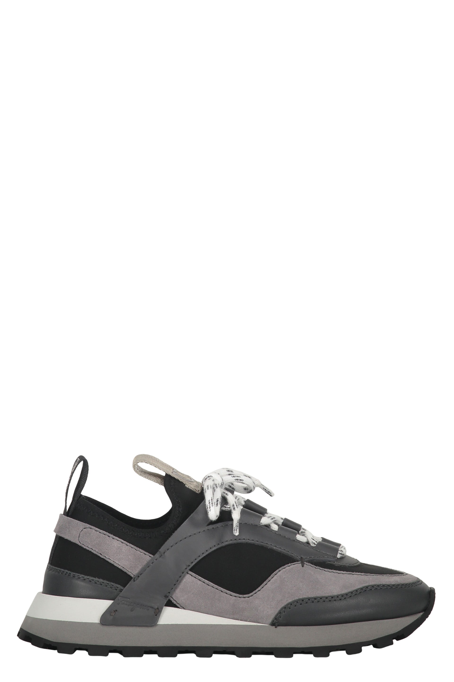 Techno fabric and leather sneakers