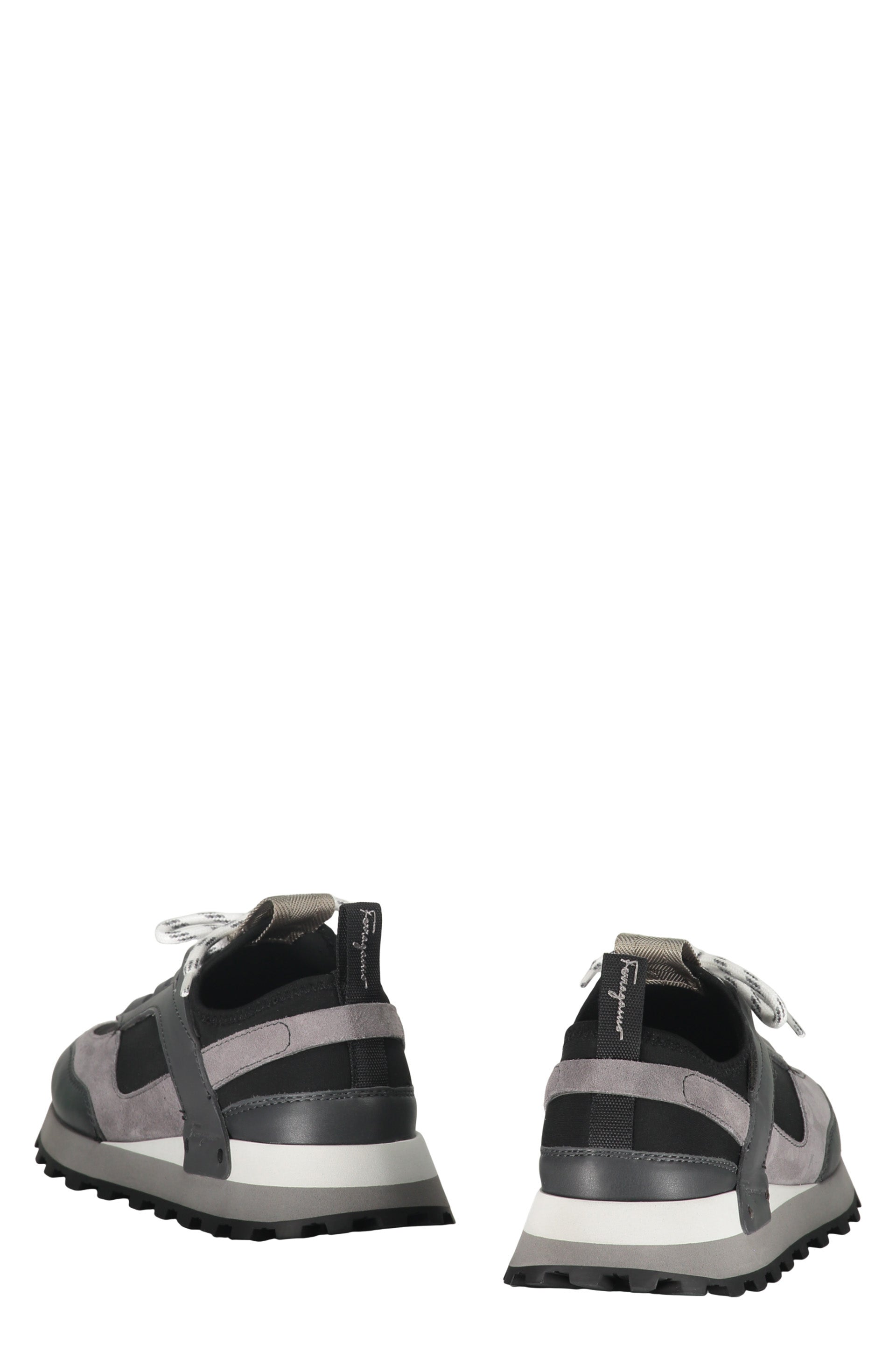 Techno fabric and leather sneakers