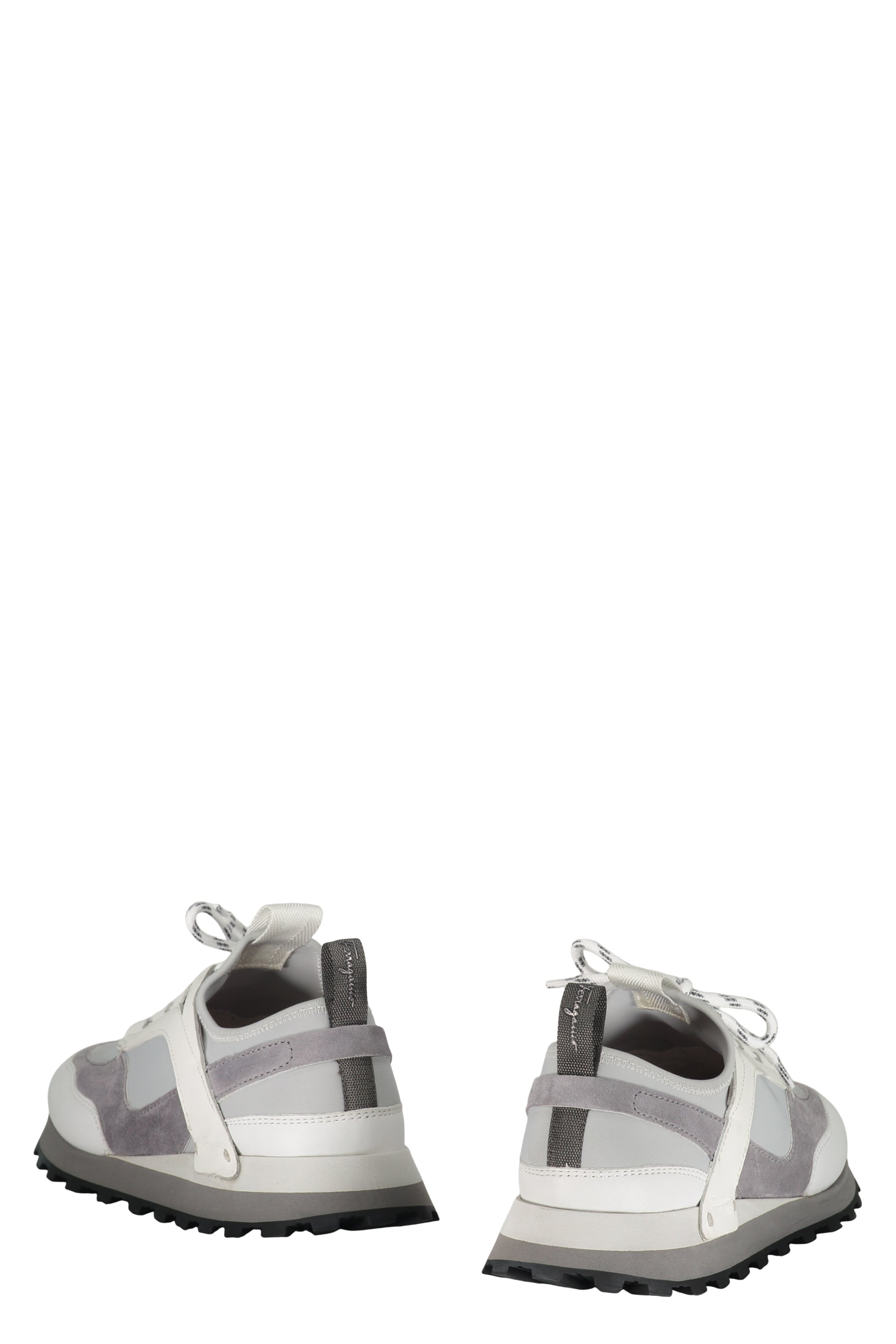 Techno fabric and leather sneakers