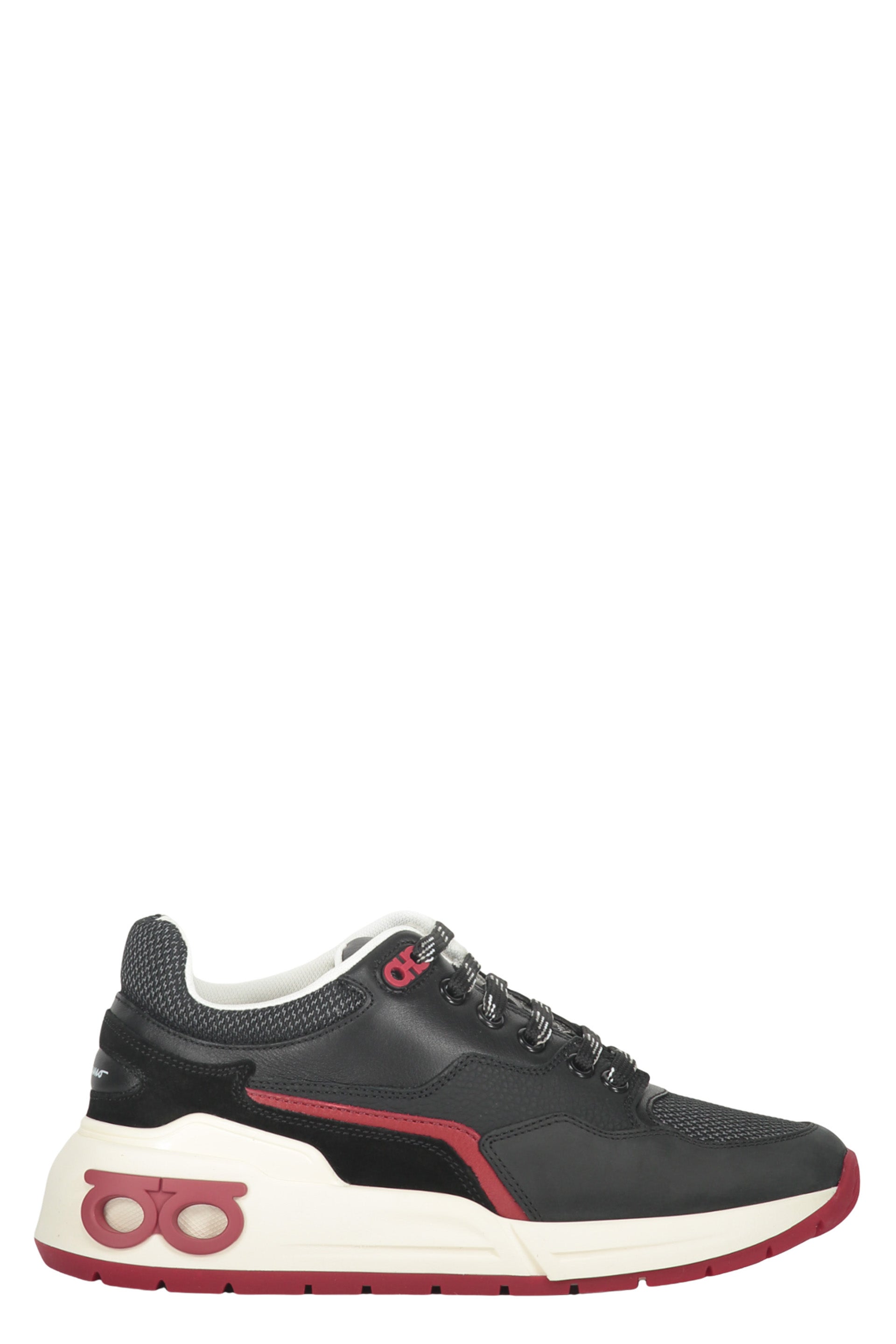 Leather and fabric low-top sneakers