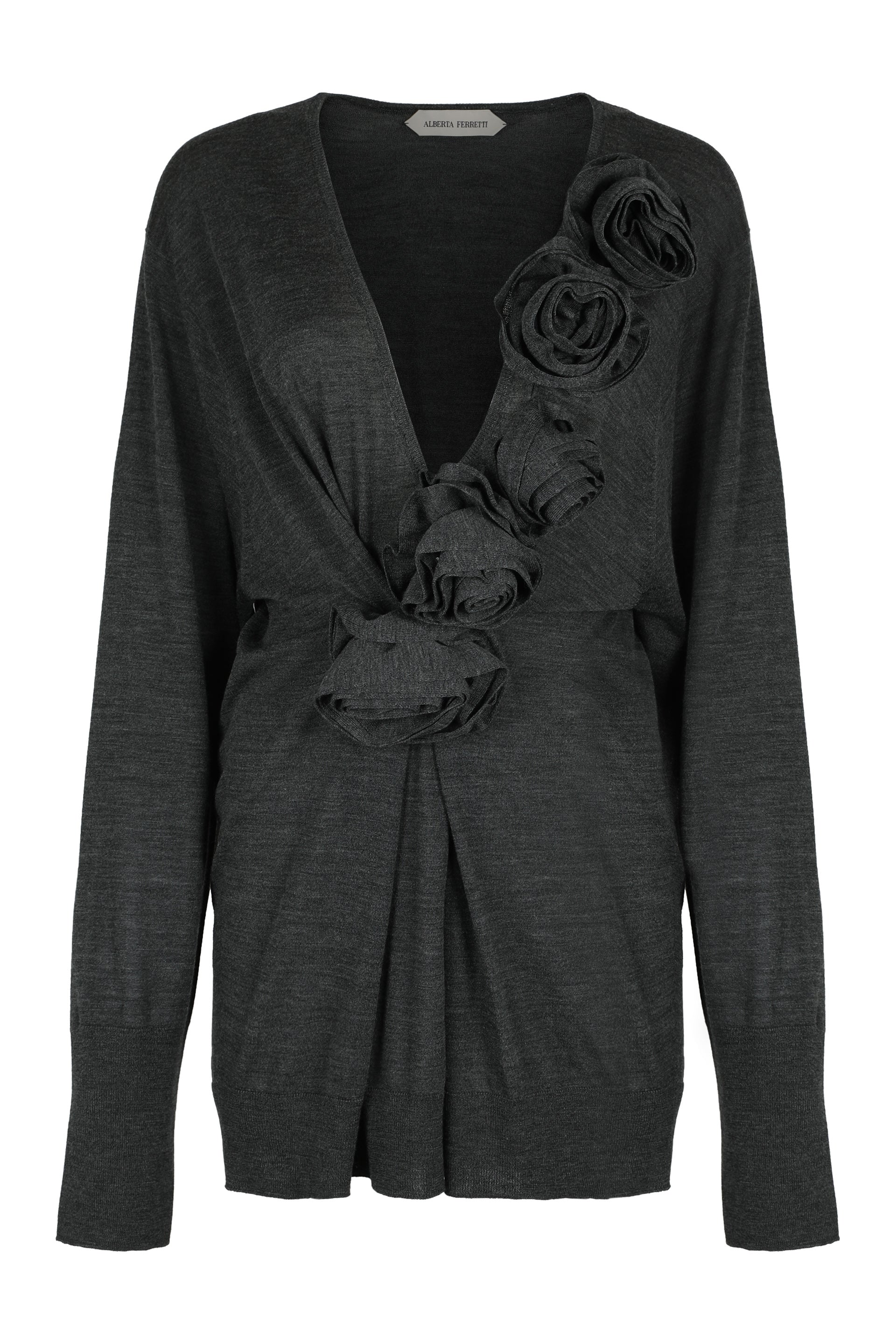 Sweater in merino wool with floral embroidery