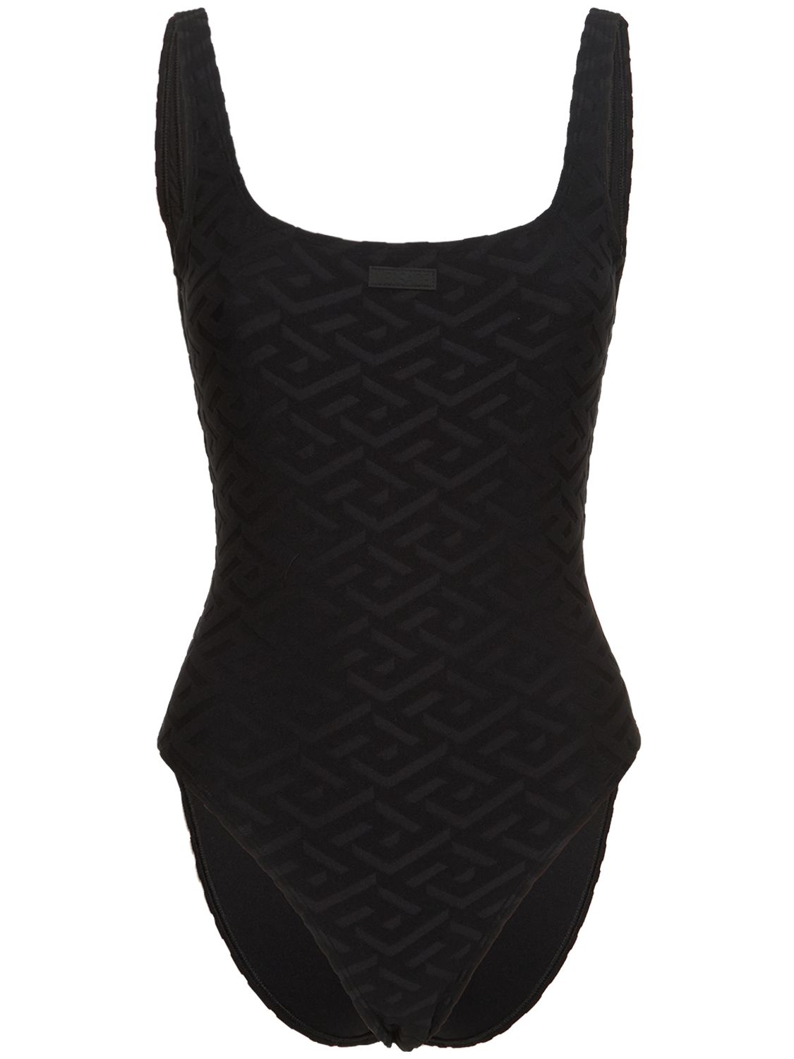 Black one-piece swimsuit with elegant neckline