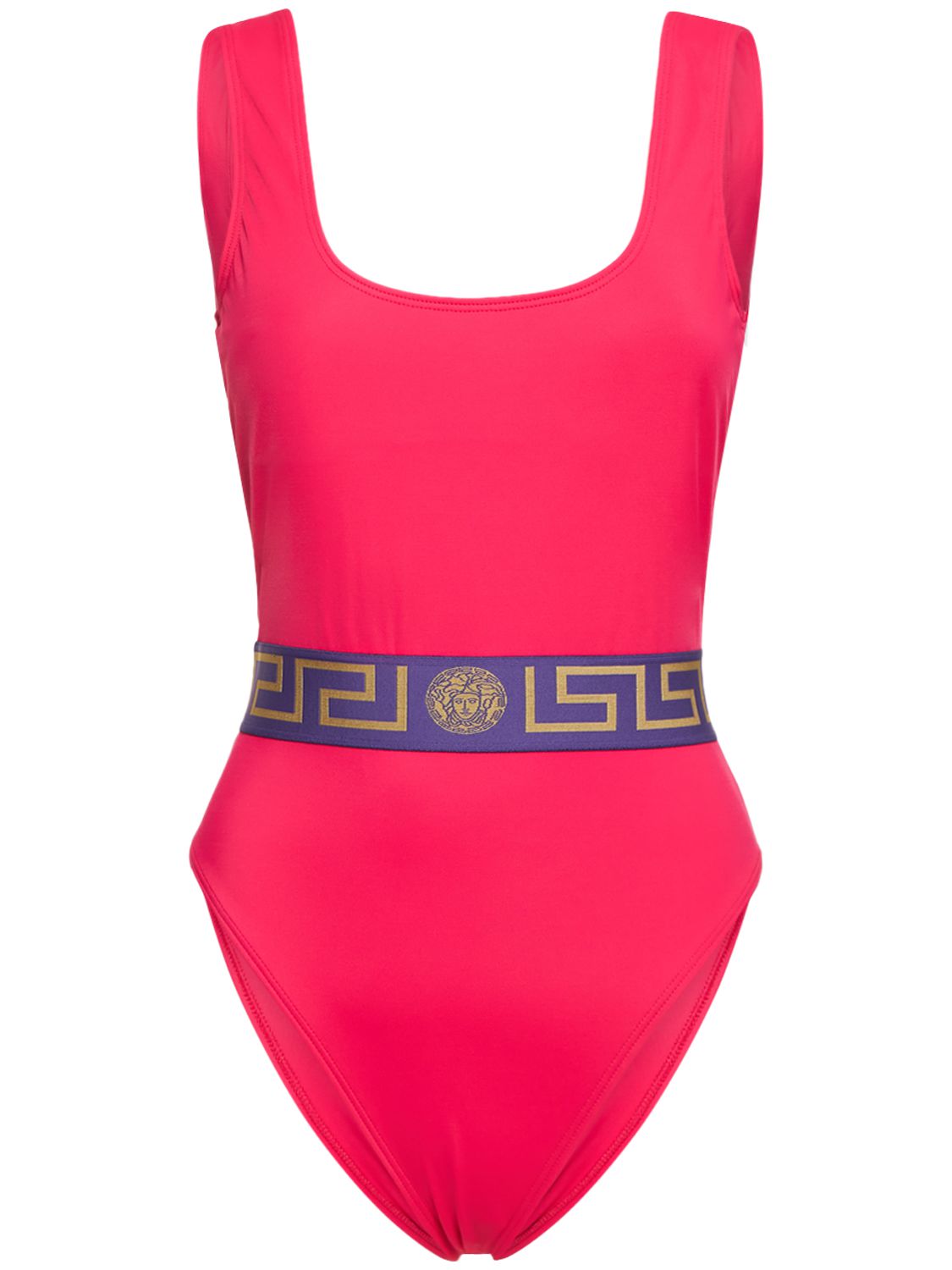 Fuchsia one-piece swimsuit with elegant belt