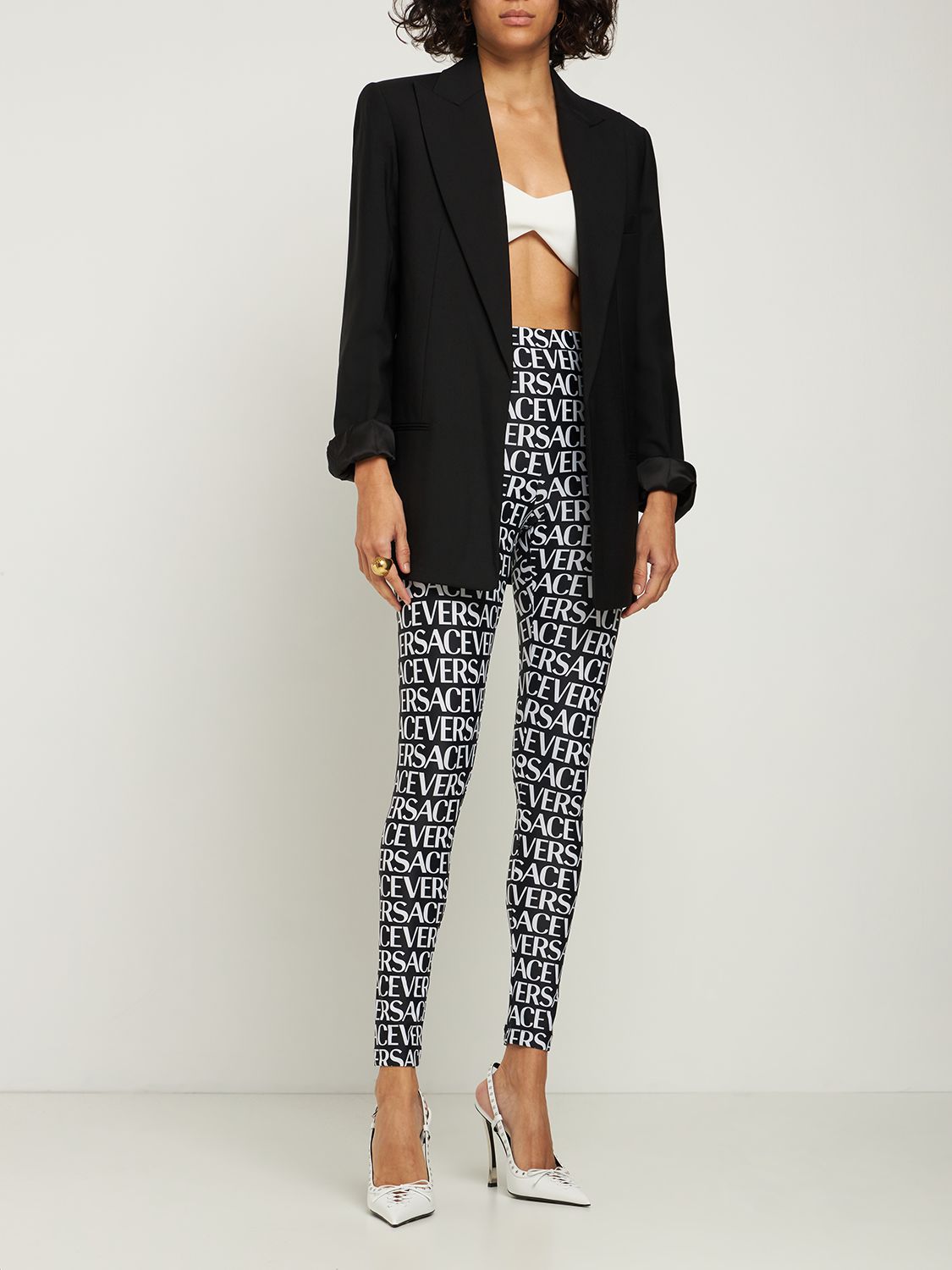 Printed leggings with all-over logo