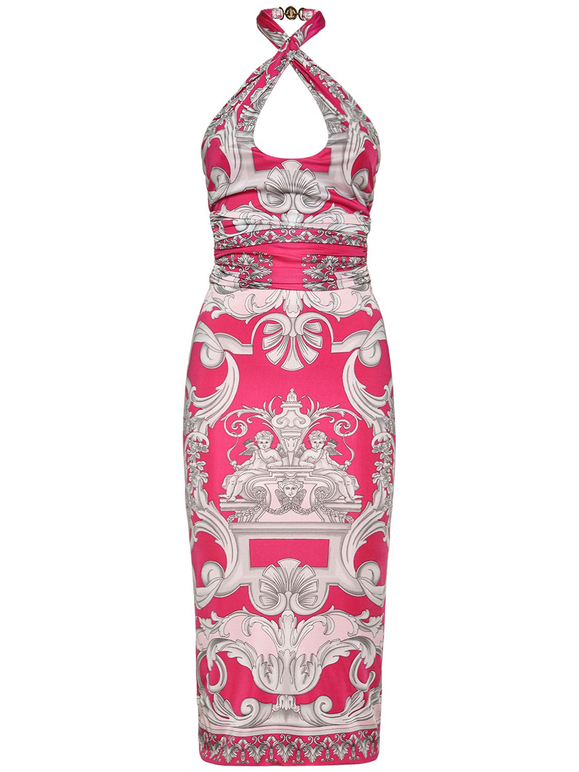 Pink fitted midi dress