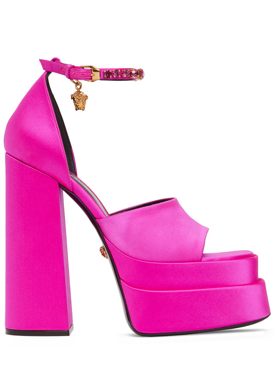 Fuchsia sandals with high heel and plateau