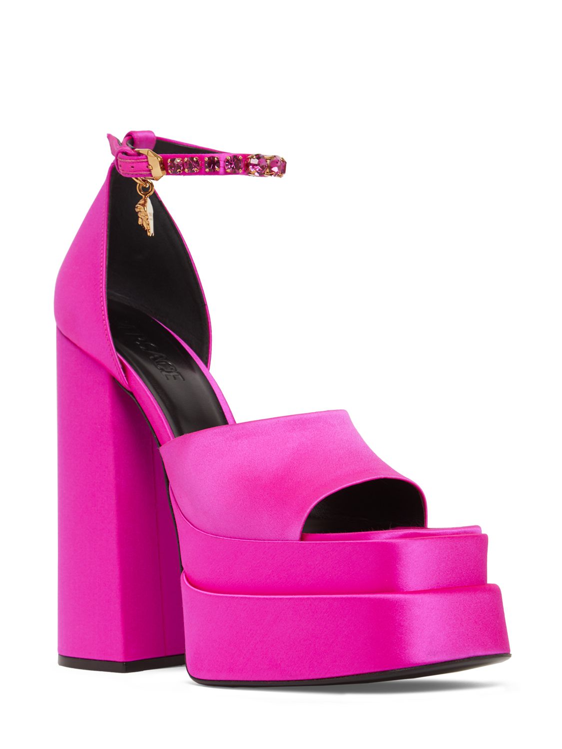 Fuchsia sandals with high heel and plateau