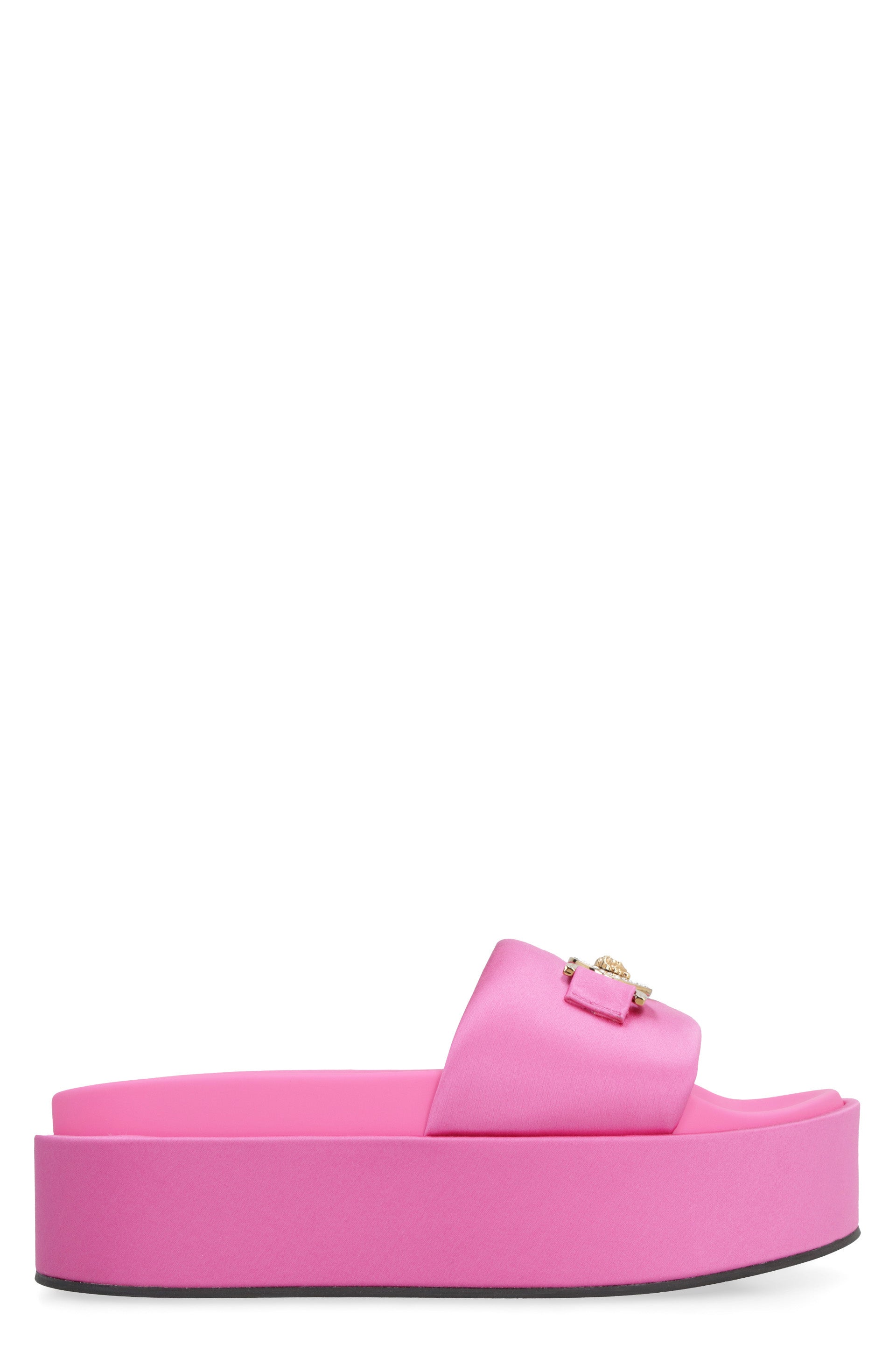 Logoed satin platform slides