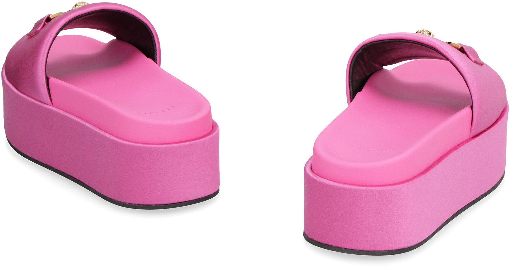 Logoed satin platform slides