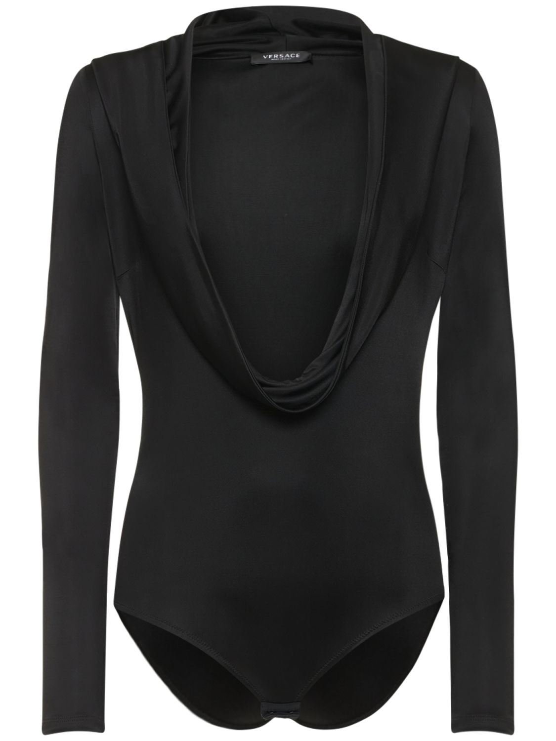 Elegant Black Bodysuit with Long Sleeves Deep Neckline
