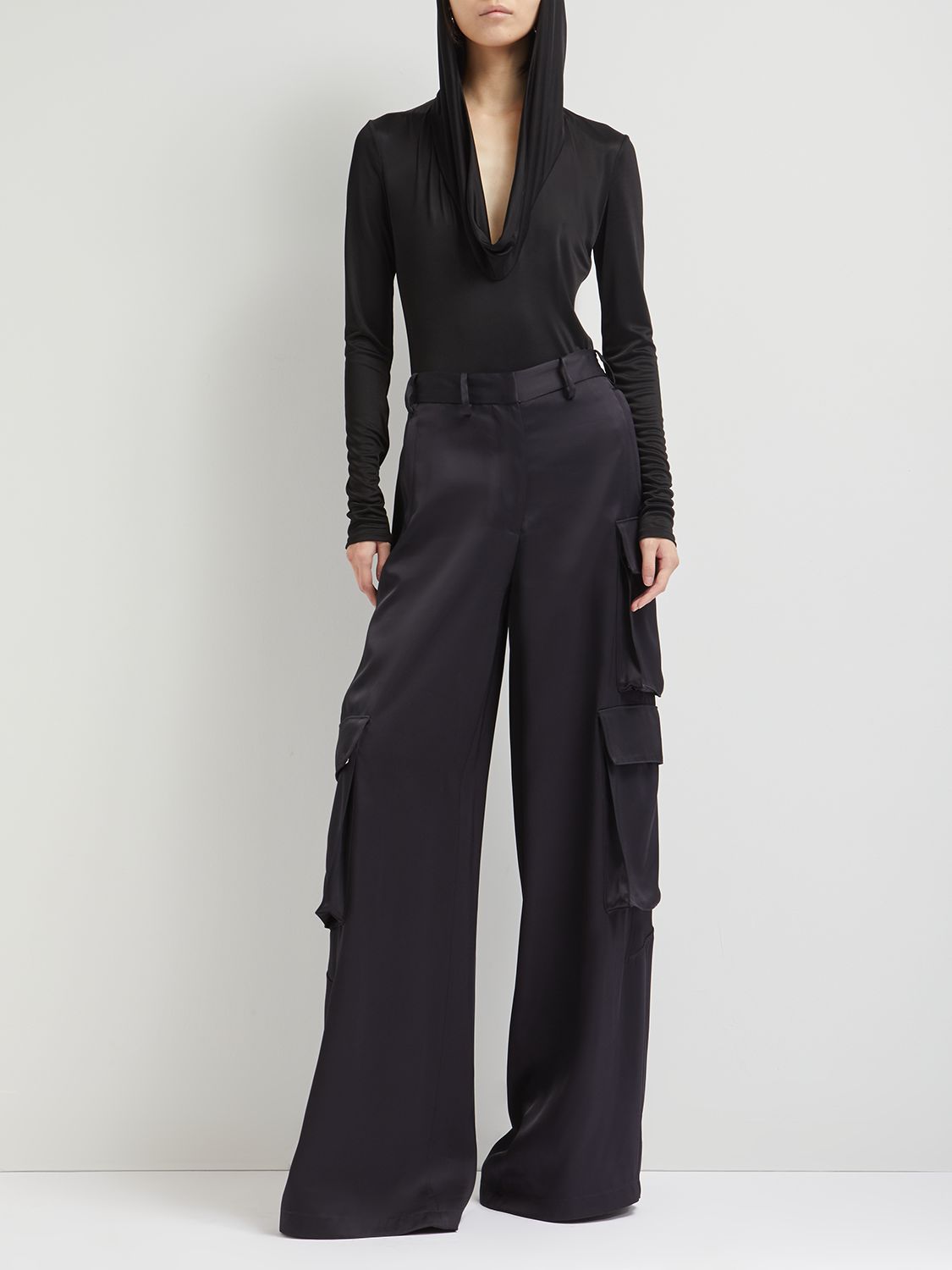 Elegant Black Bodysuit with Long Sleeves Deep Neckline