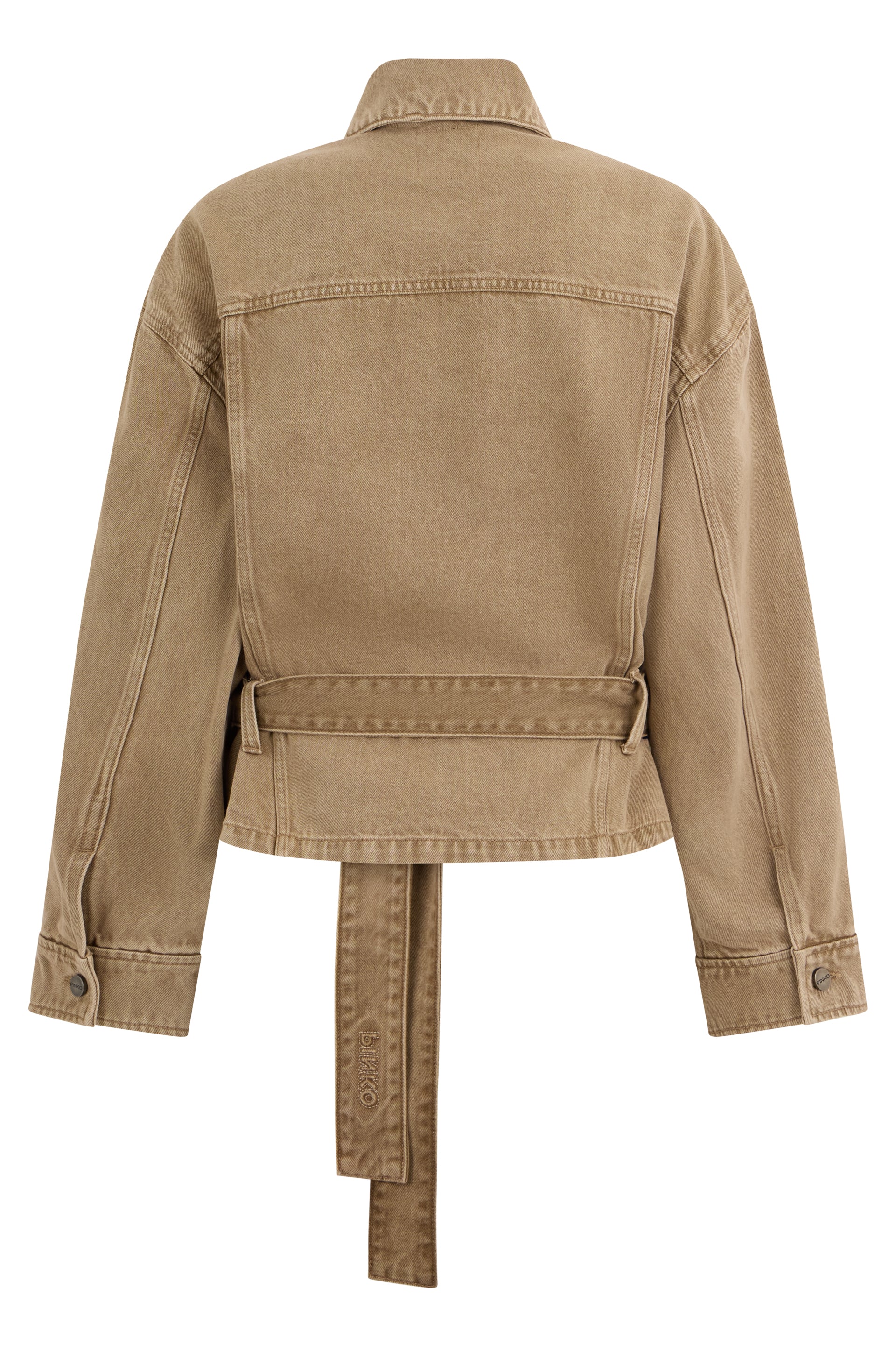 Denim jacket with belt and jewelry embroidery