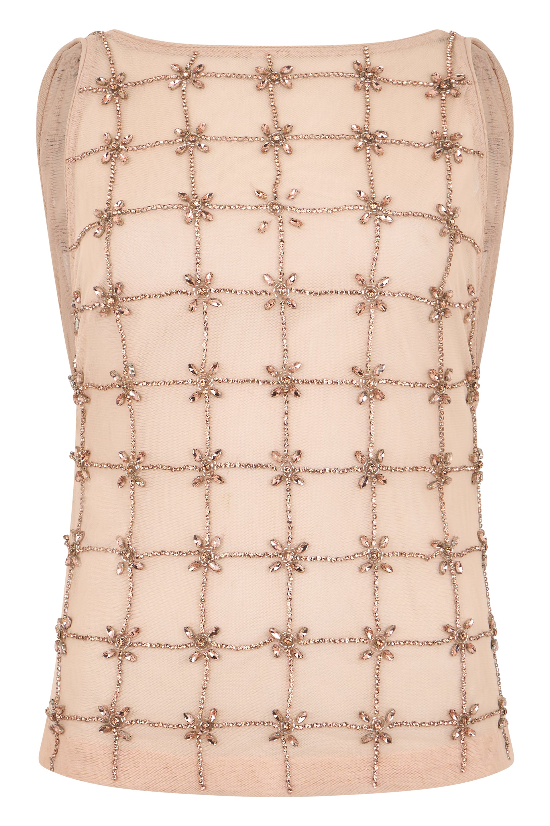 Top without sleeves in mesh with rhinestones