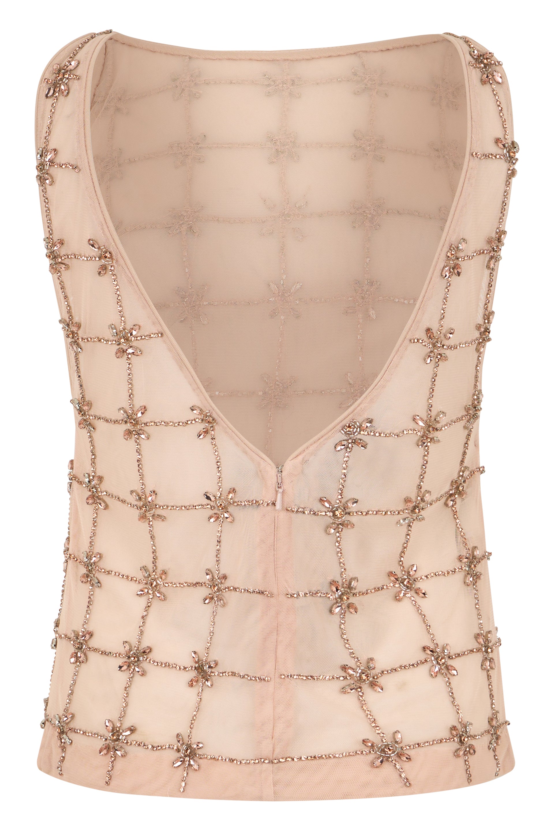 Top without sleeves in mesh with rhinestones