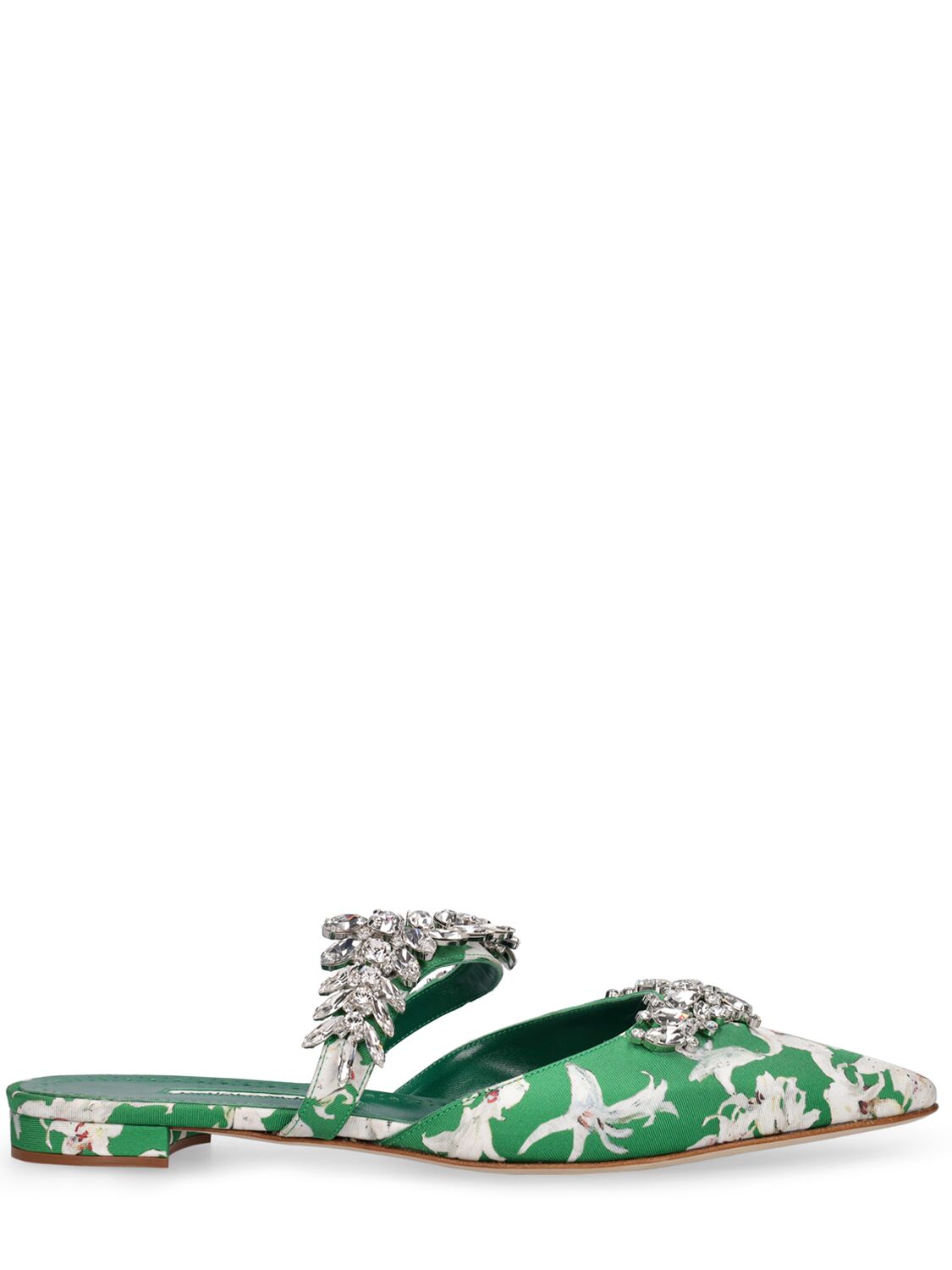 Versatile summer mules with green tropical pattern