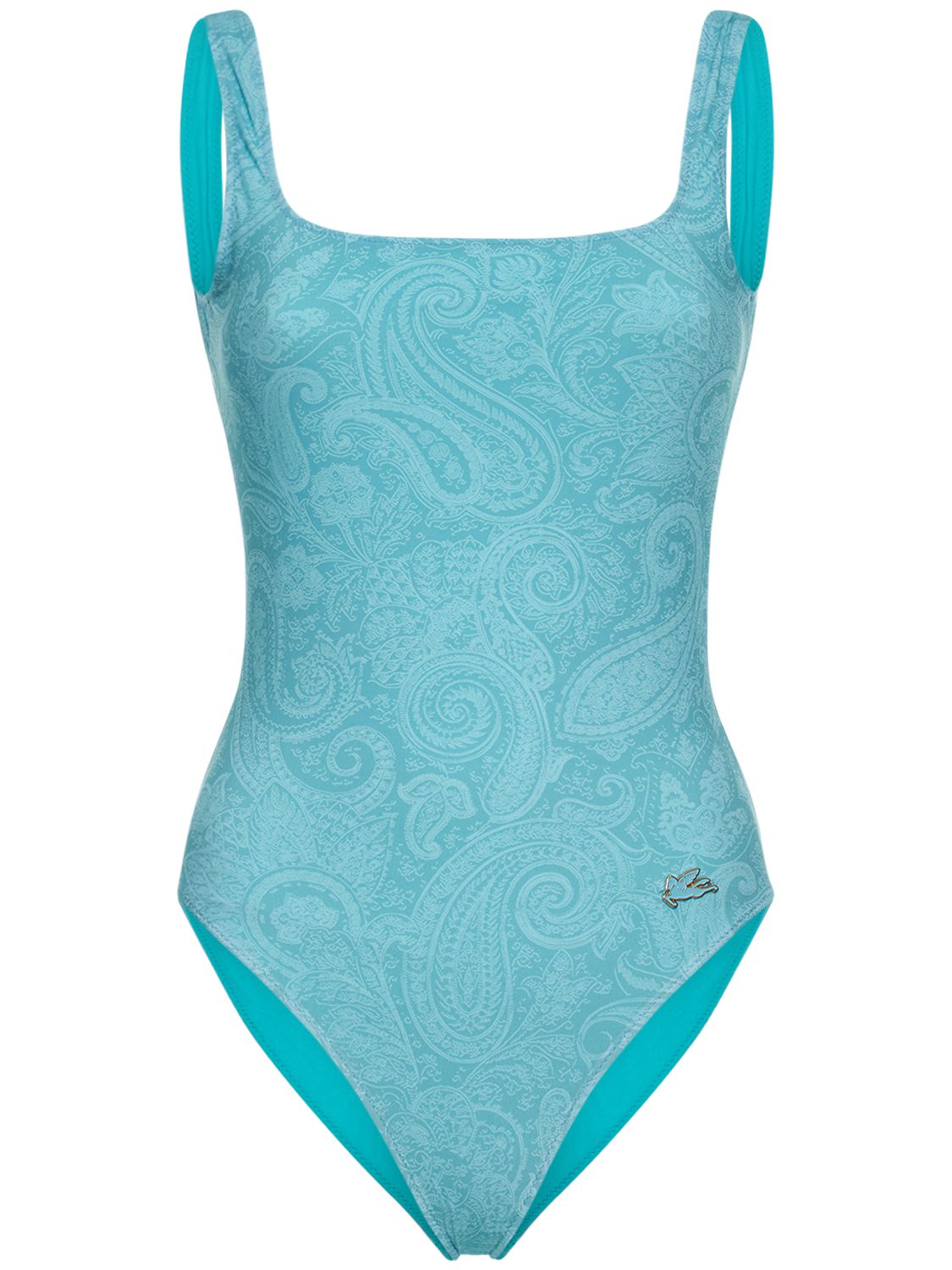 Elegant blue one-piece swimsuit classic style