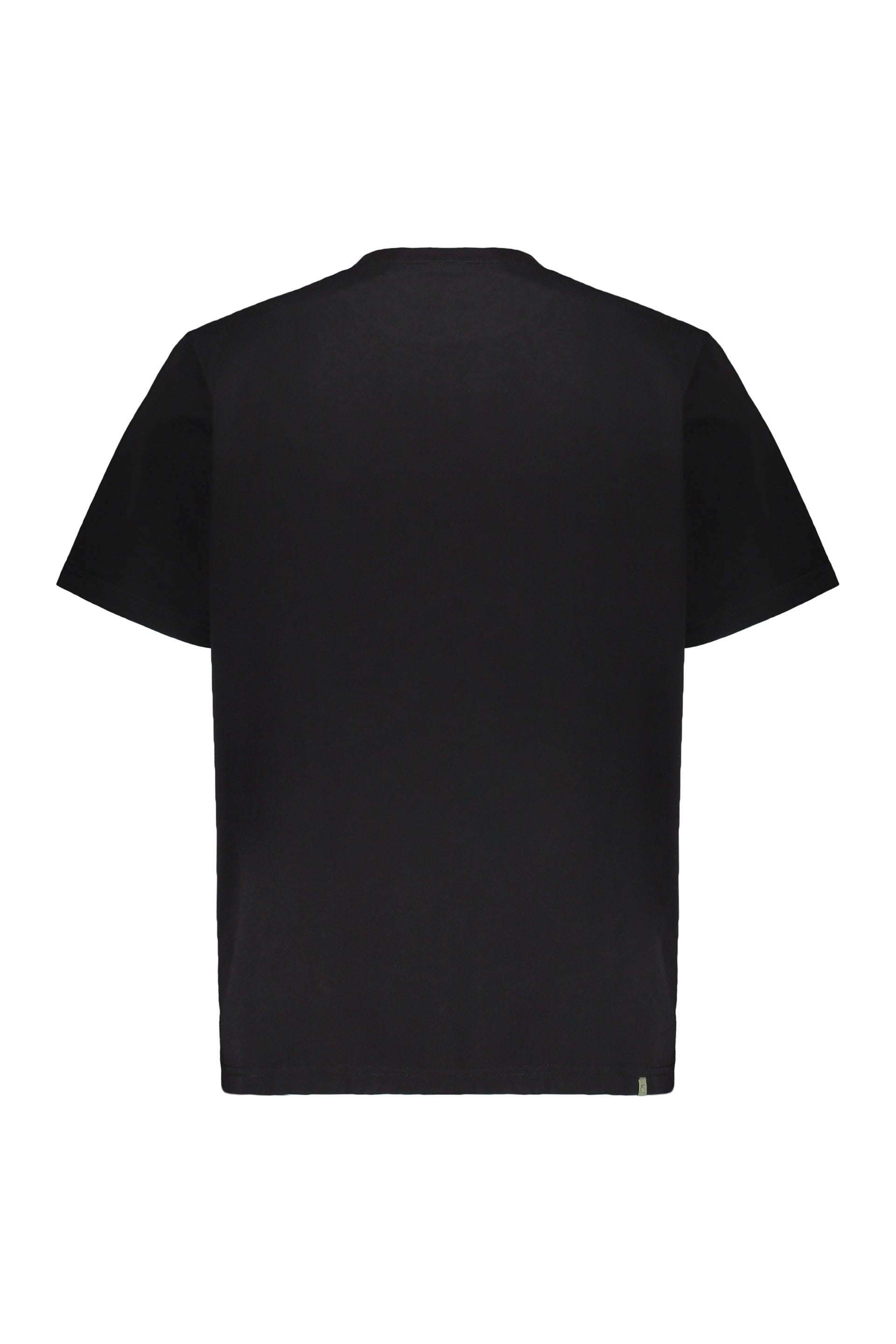 Black T-shirt with graphics on the front
