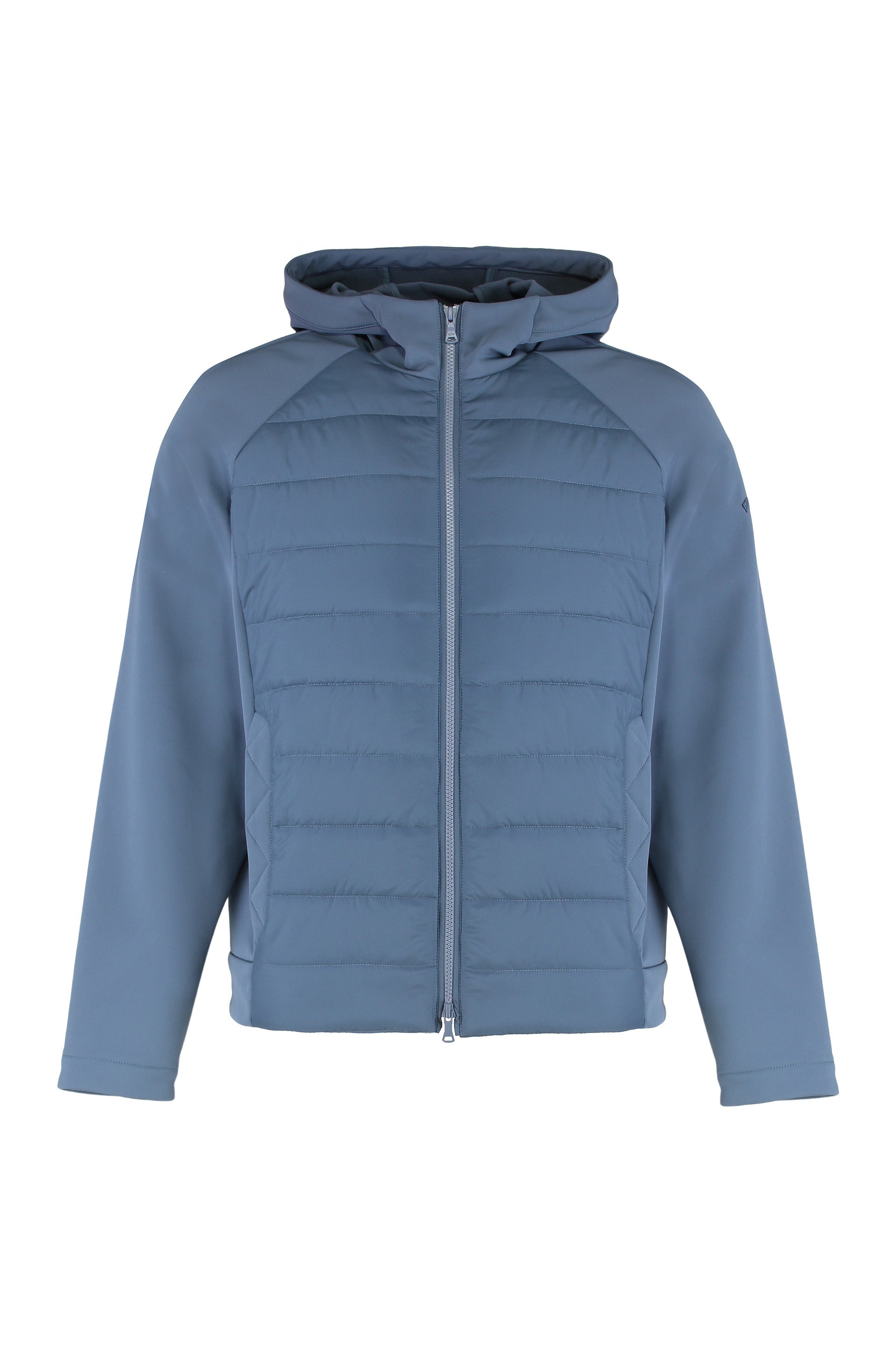Technical fabric jacket with zip and hood