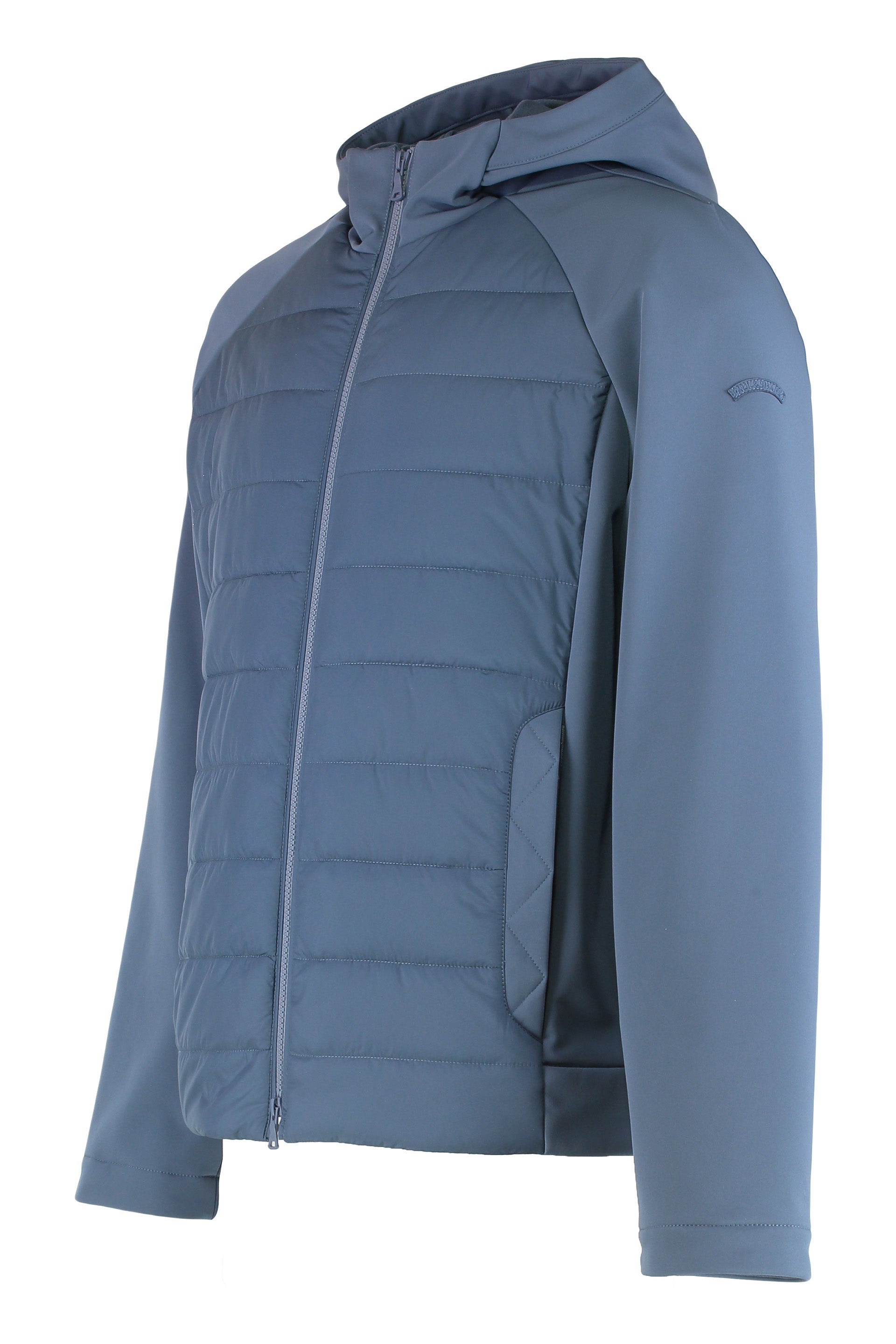 Technical fabric jacket with zip and hood