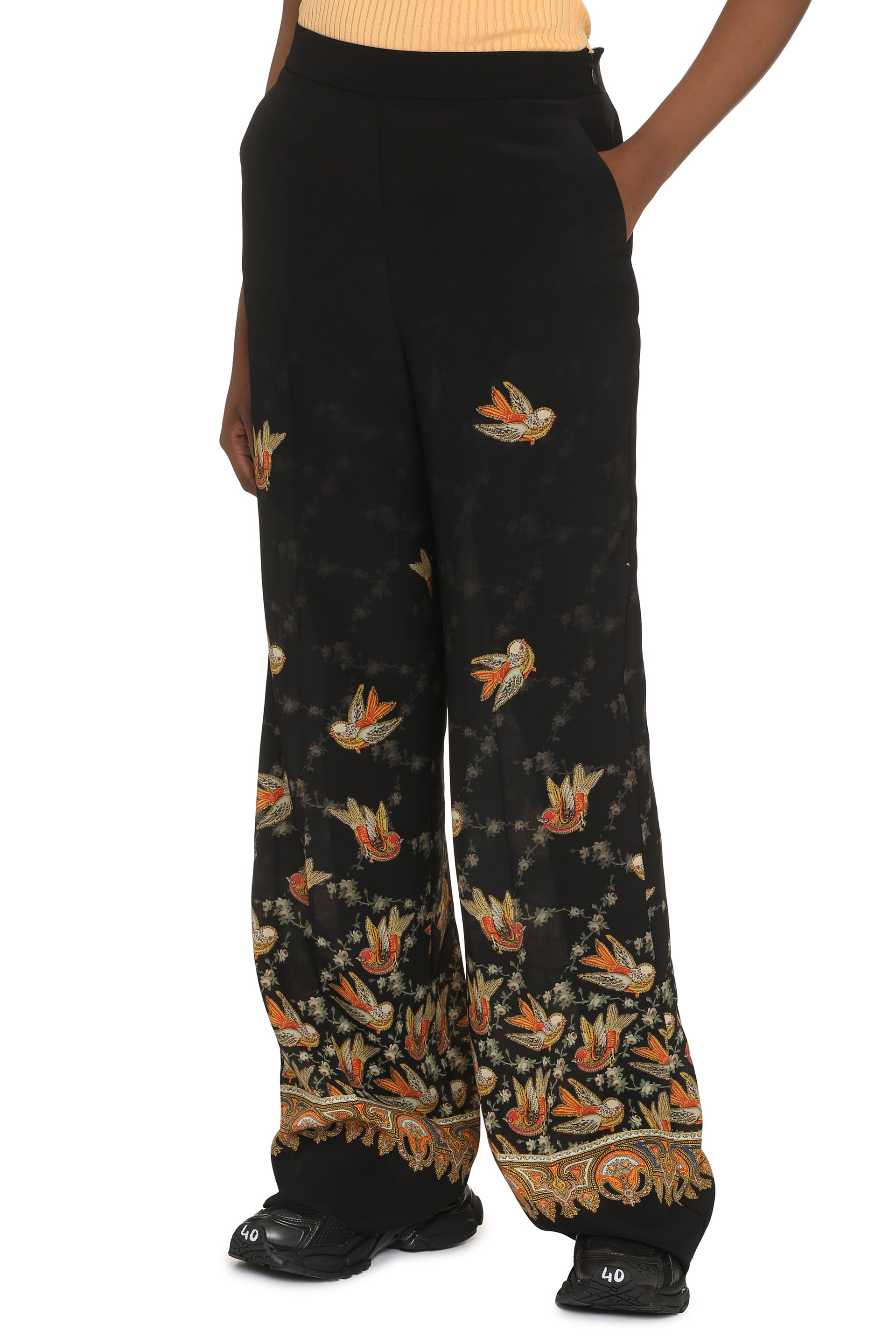 Printed wide-leg trousers