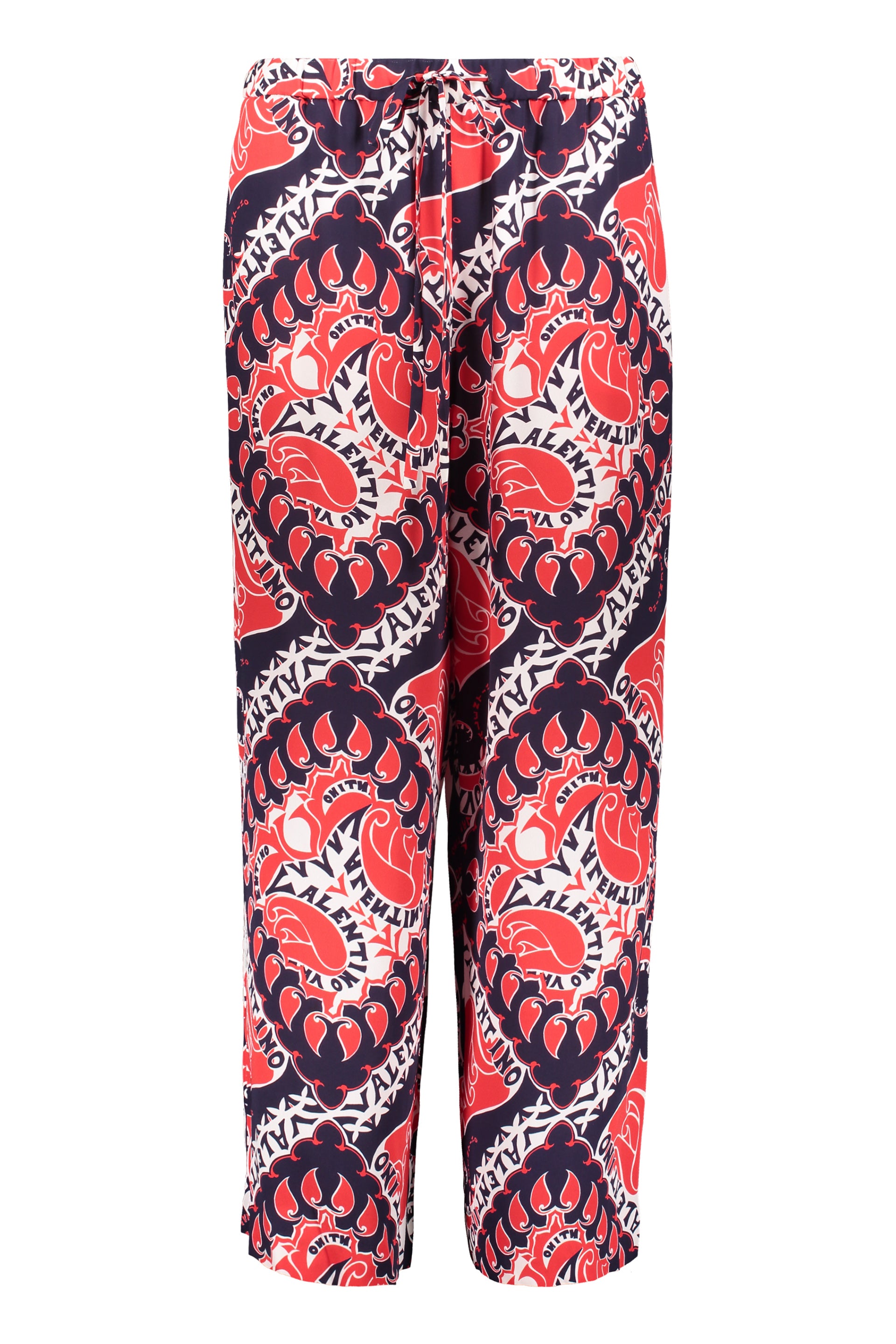 Comfortable pants with geometric pink and purple pattern