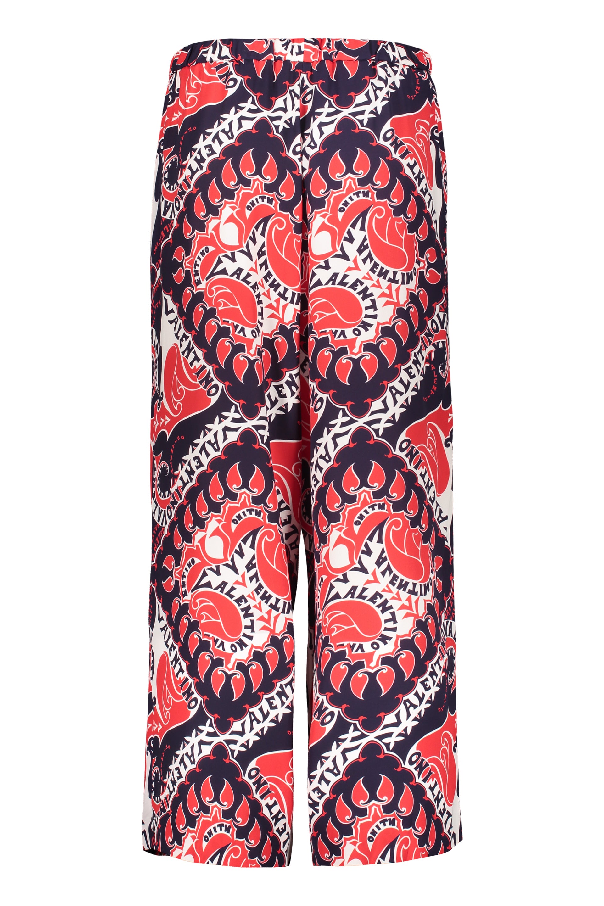 Comfortable pants with geometric pink and purple pattern