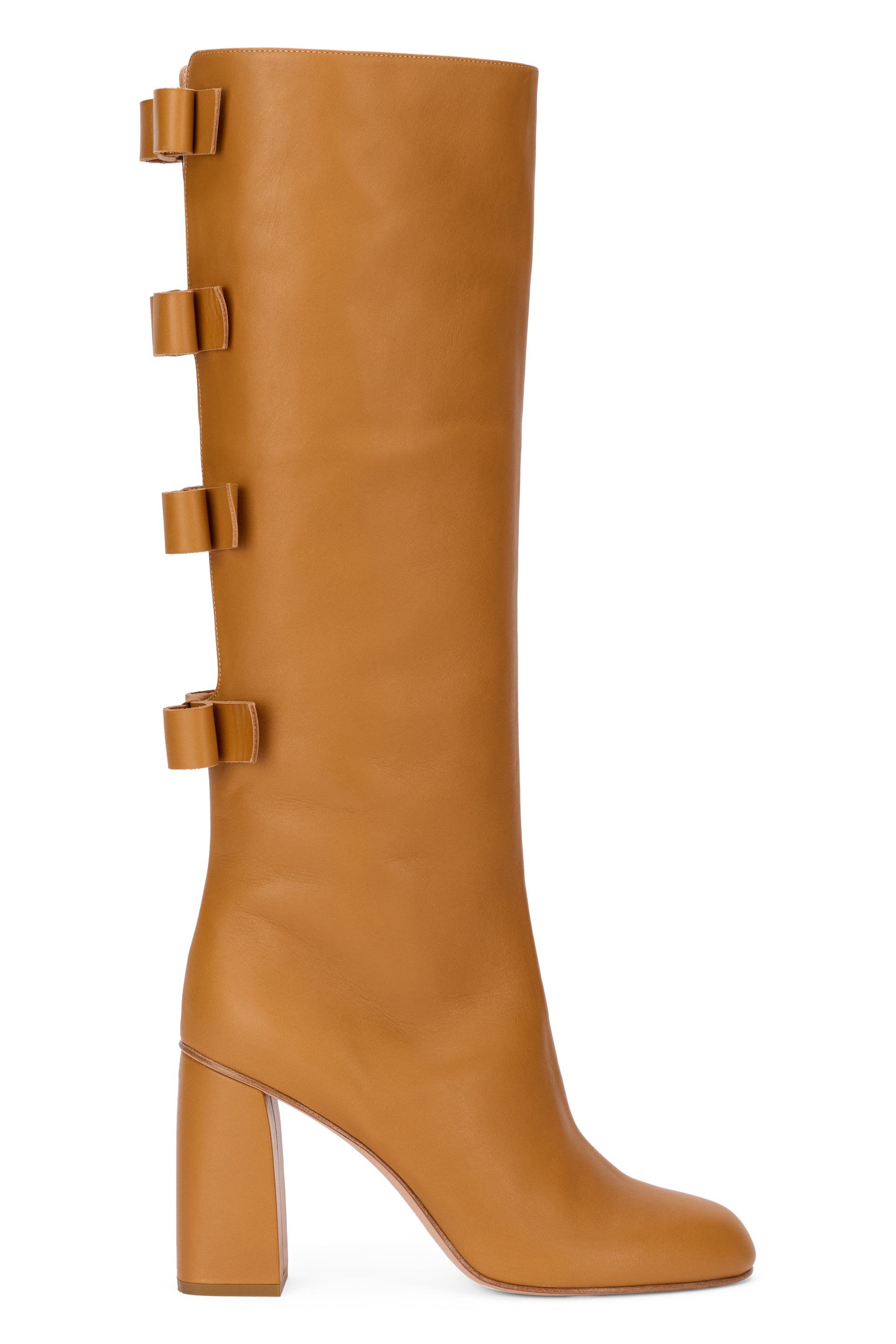 High camel-colored boot with elegant heel.
