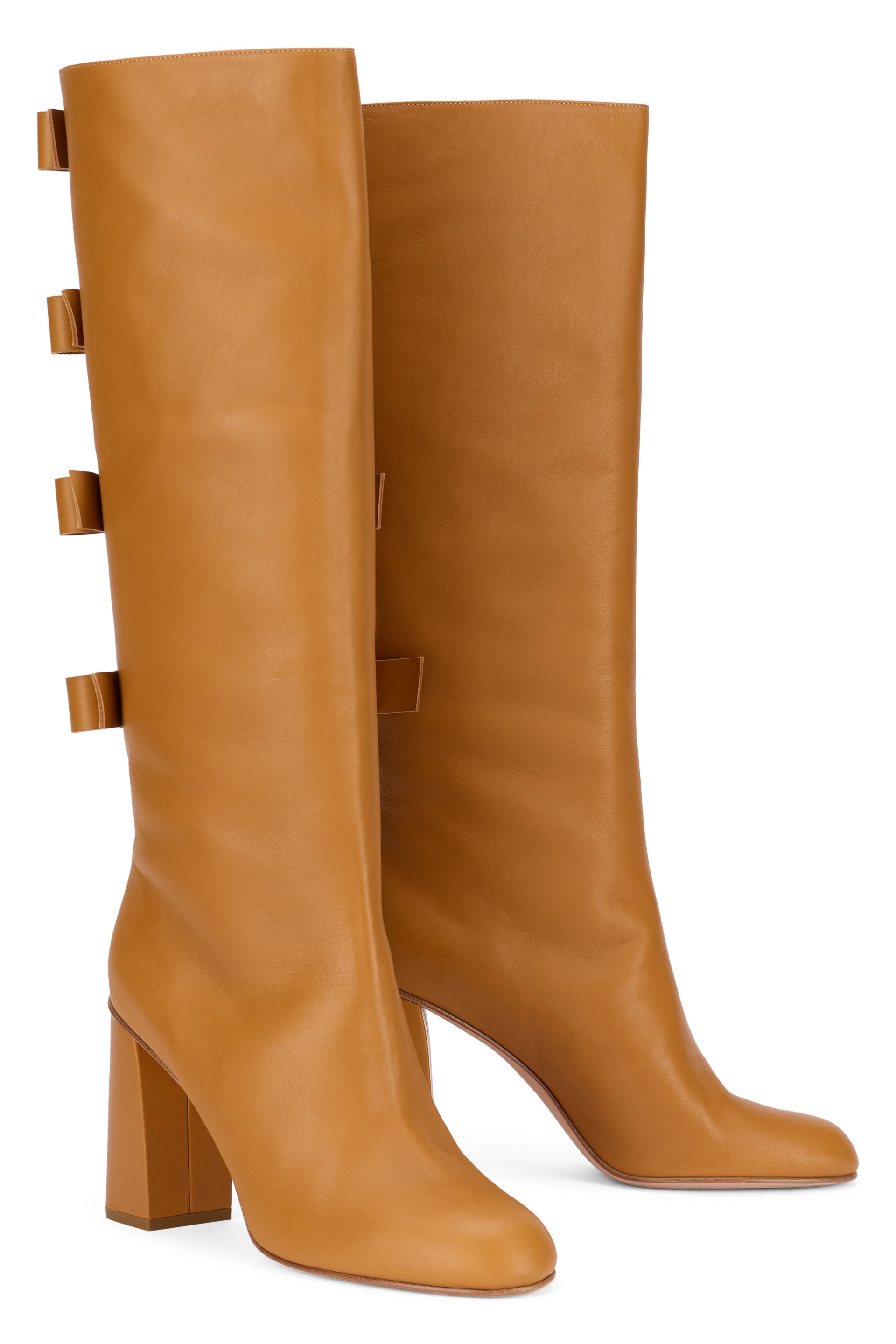 High camel-colored boot with elegant heel.